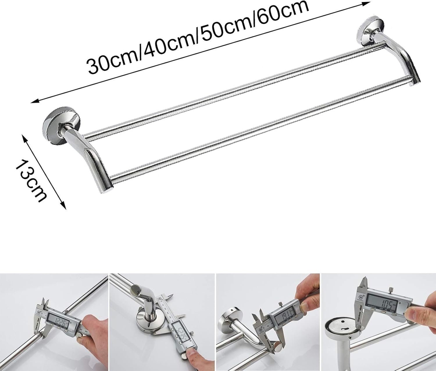 Stainless Steel Towel Rail Double Rod 30Cm Wall Mounted