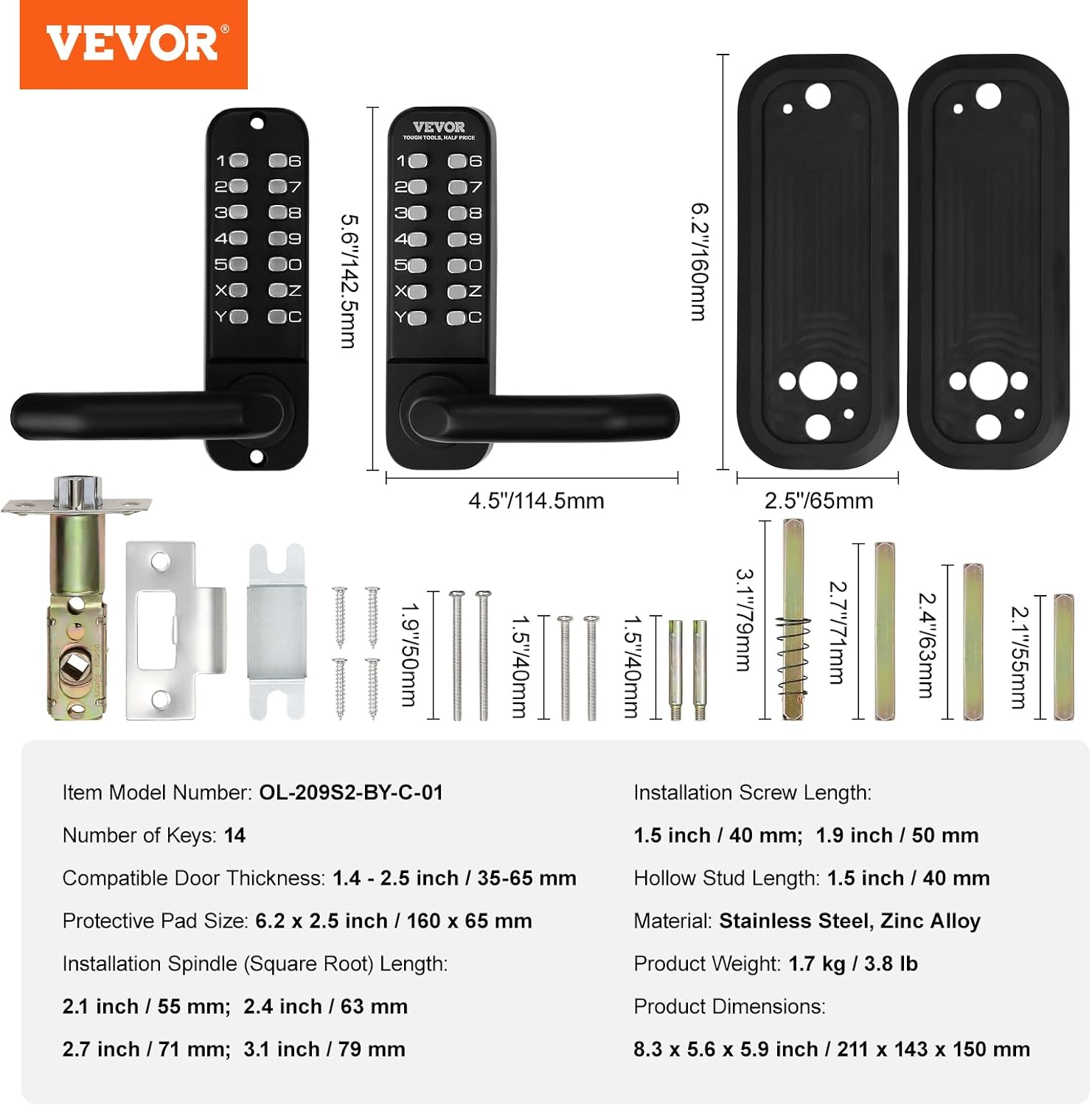 VEVOR Keyless Entry Door Lock with 14 Digit Keypad