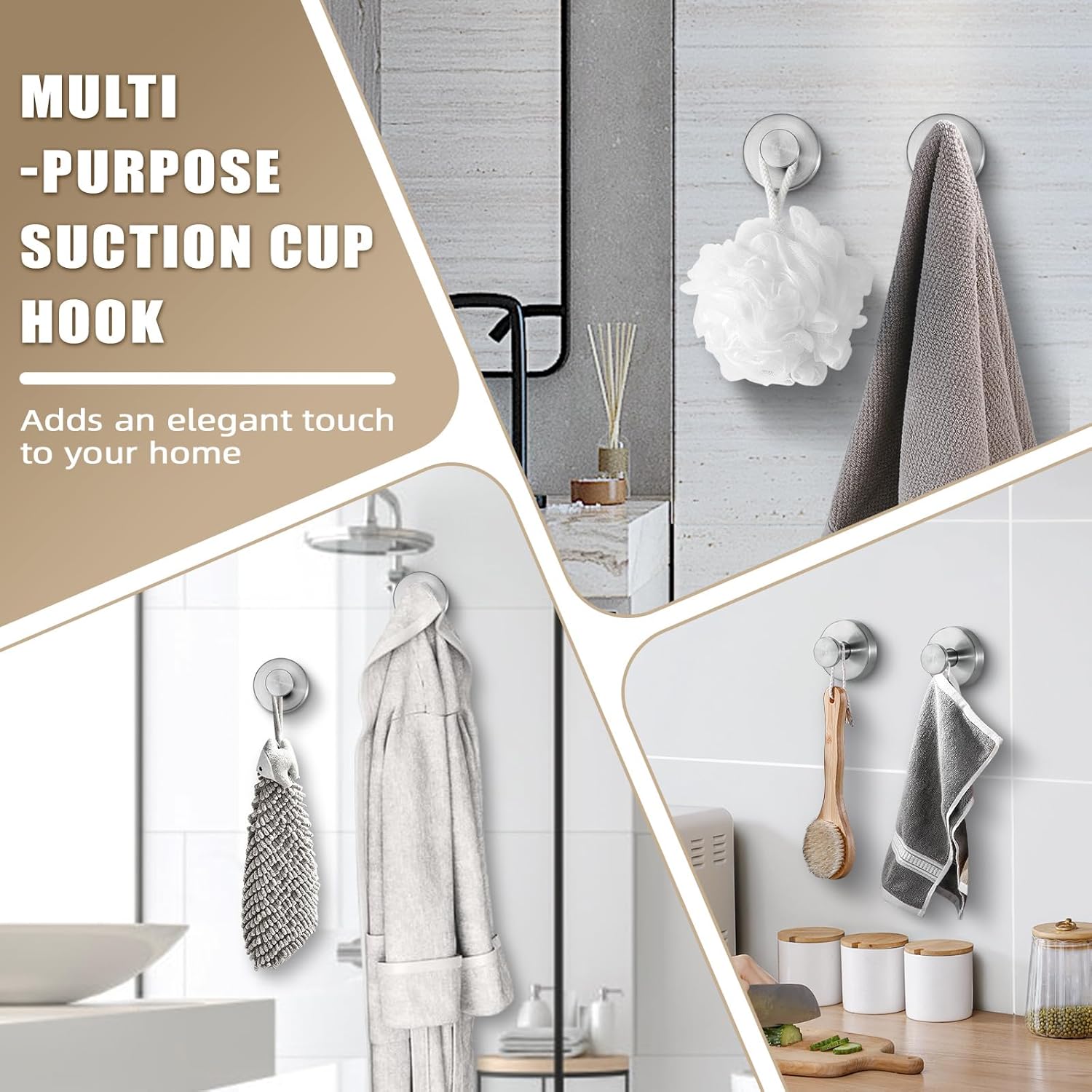Fenas Suction Cup Hooks 2 Pack Brushed Nickel 1