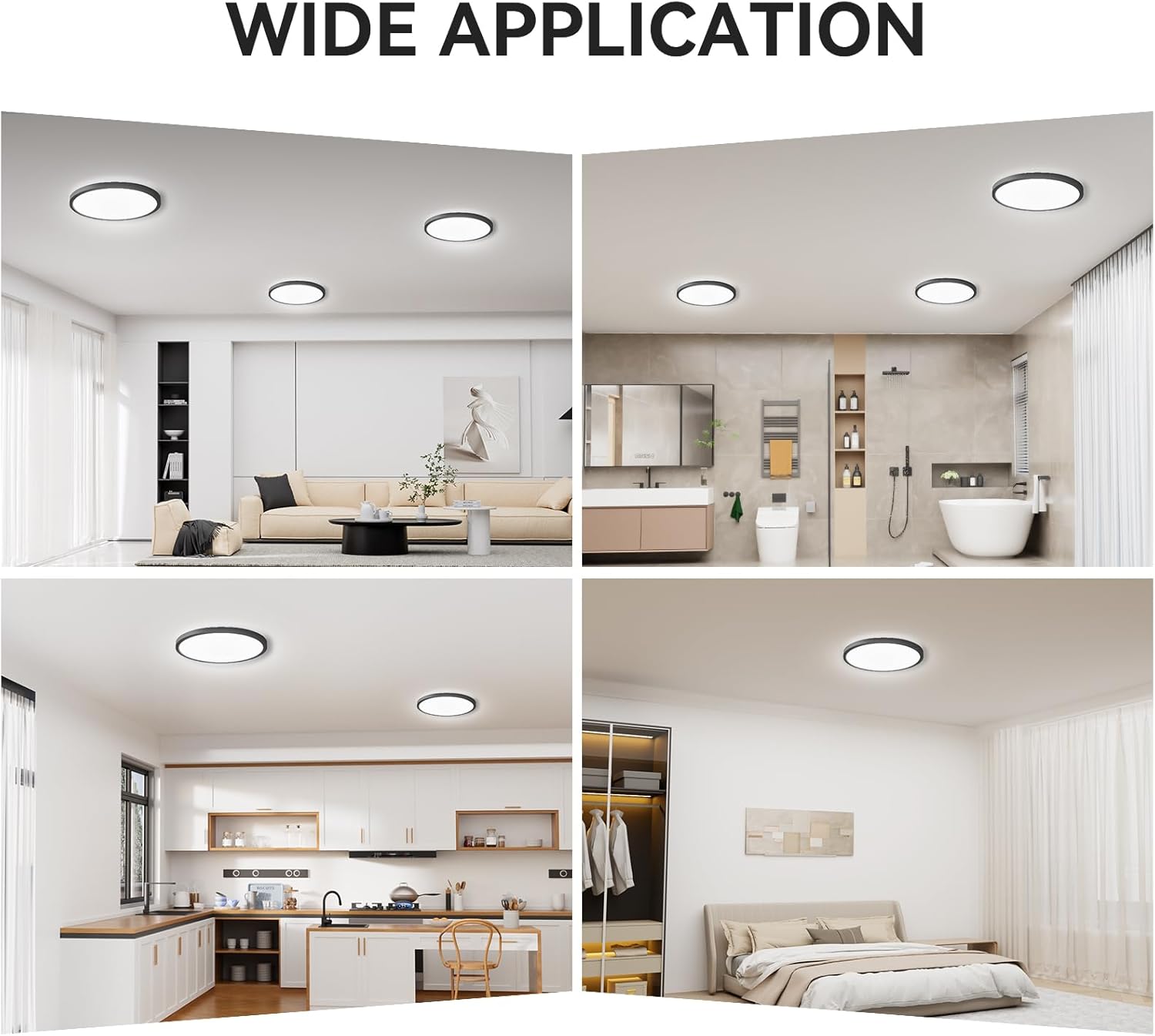 Super Bright 3200LM LED Flush Mount Light 8 Pack Black