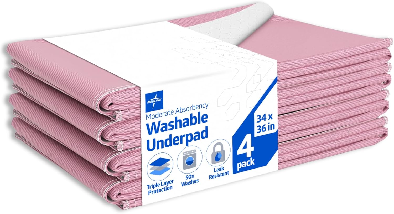 Medline Washable Bed Pads Large 34 x 36 inch 4 Pack 1