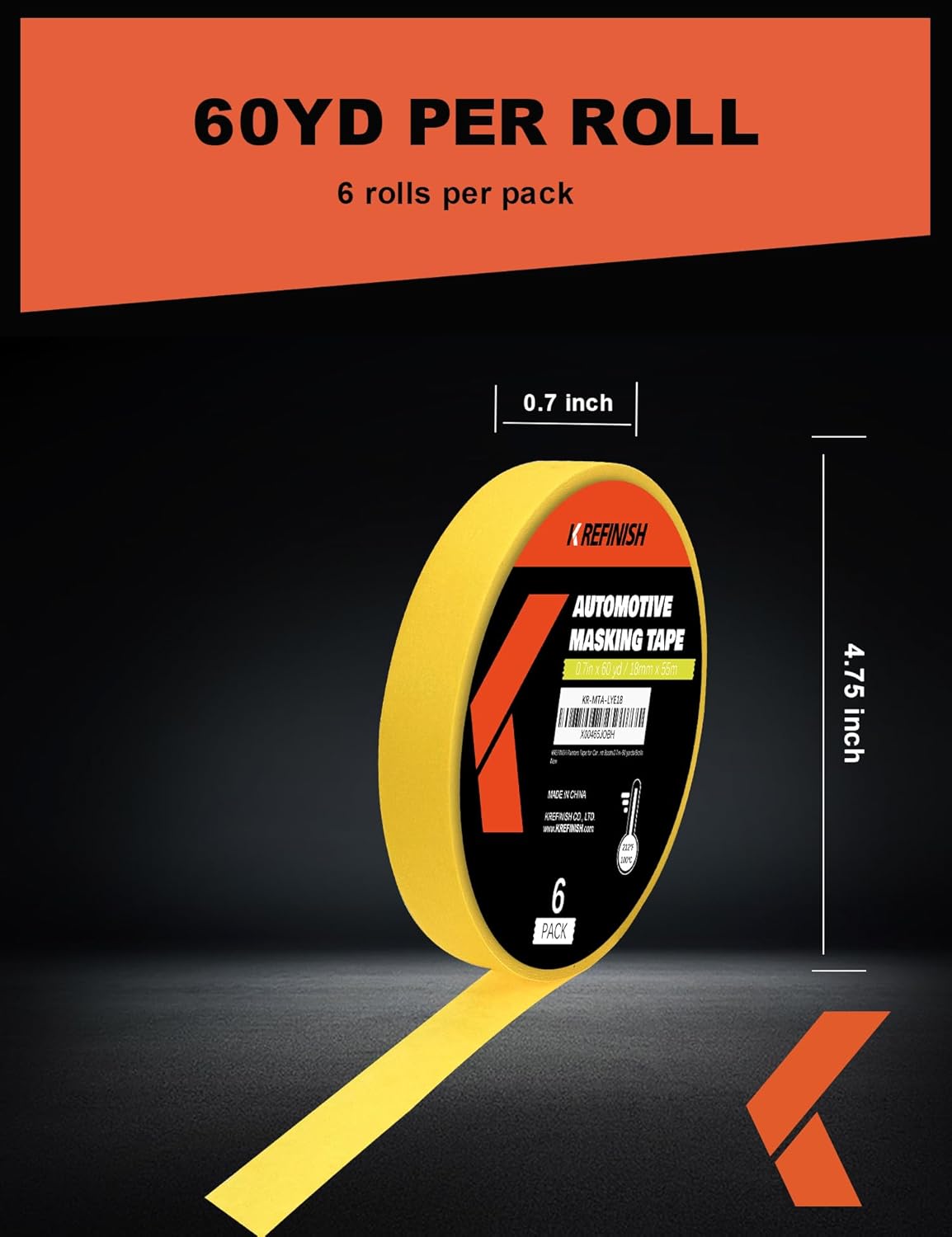 KREFINISH Heat Resistant Yellow Masking Tape for Auto Painting
