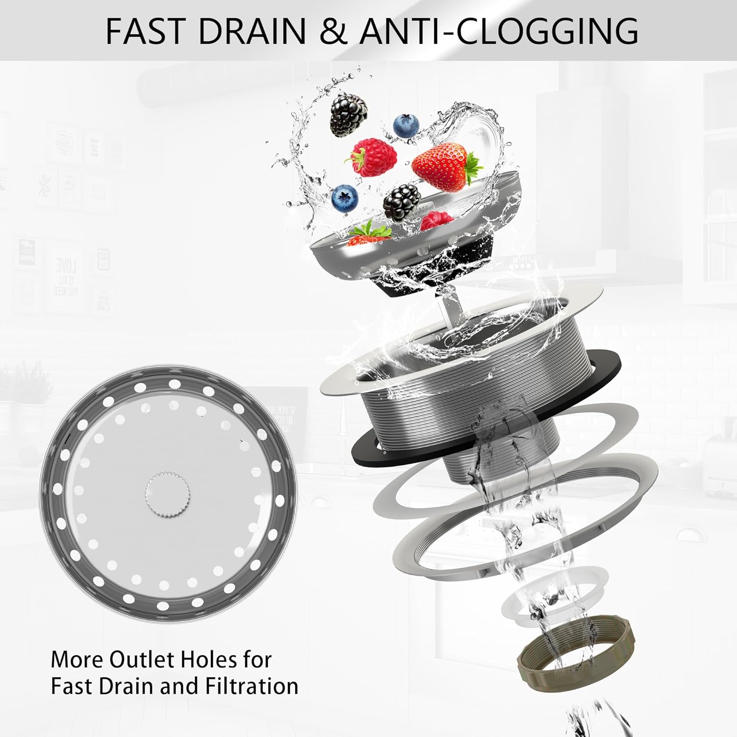 Exakey 3-12 Inch Brushed Stainless Steel Sink Drain Strainer Kit