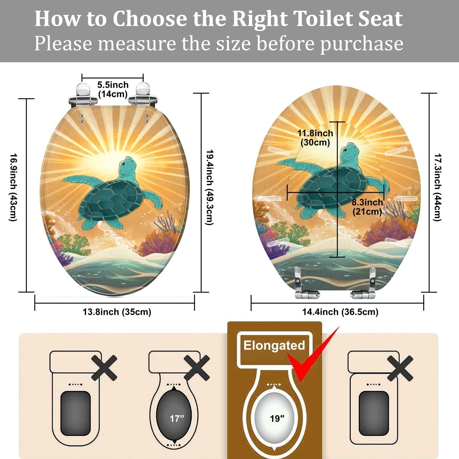 Elongated Toilet Seat with Coastal Art Design 1
