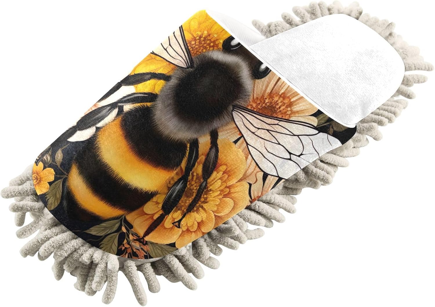 White Honey Bee Flowers Mop Slippers for Home Office