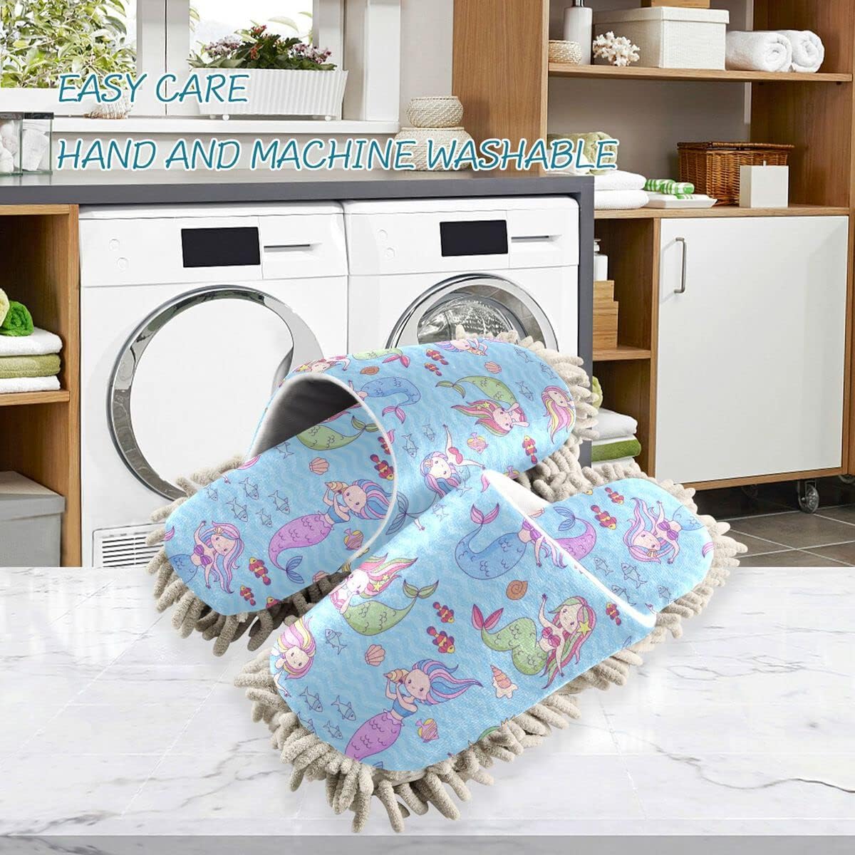 DOMIKING Mermaid Mop Slippers for Floor Cleaning