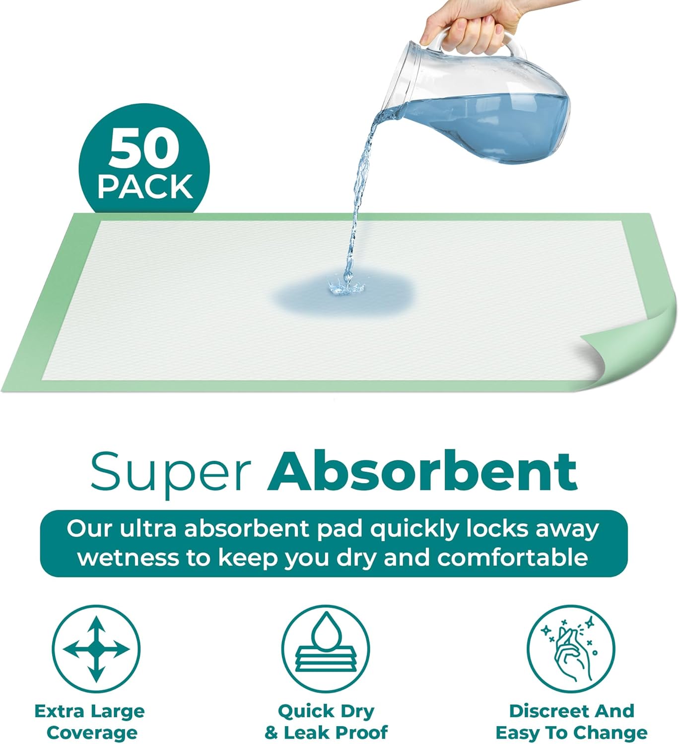 Teal Elite Chucks Pads for Adults 50 Count Extra Large