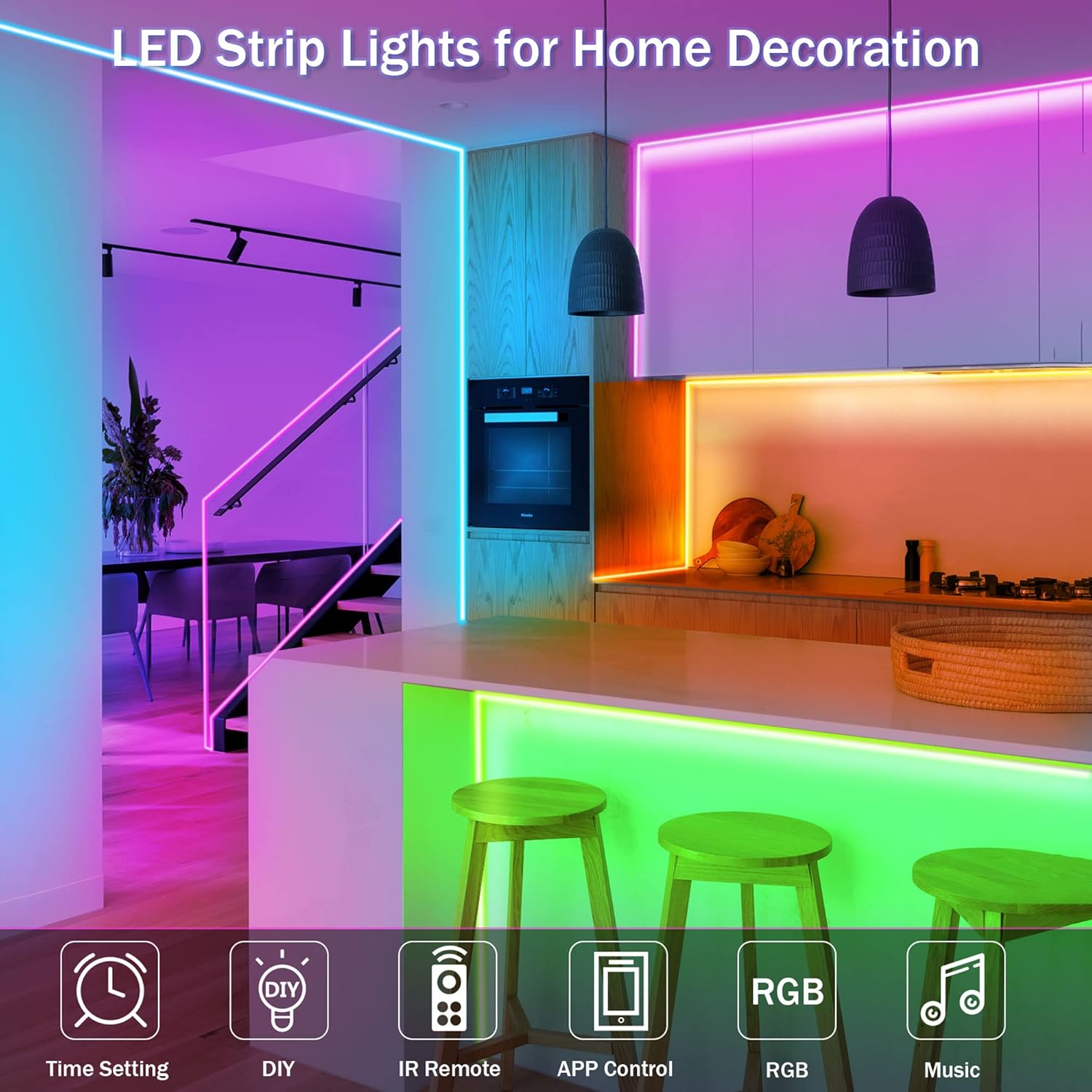 KEELIXIN Bluetooth Music Sync LED Strip Lights for Bedroom 1