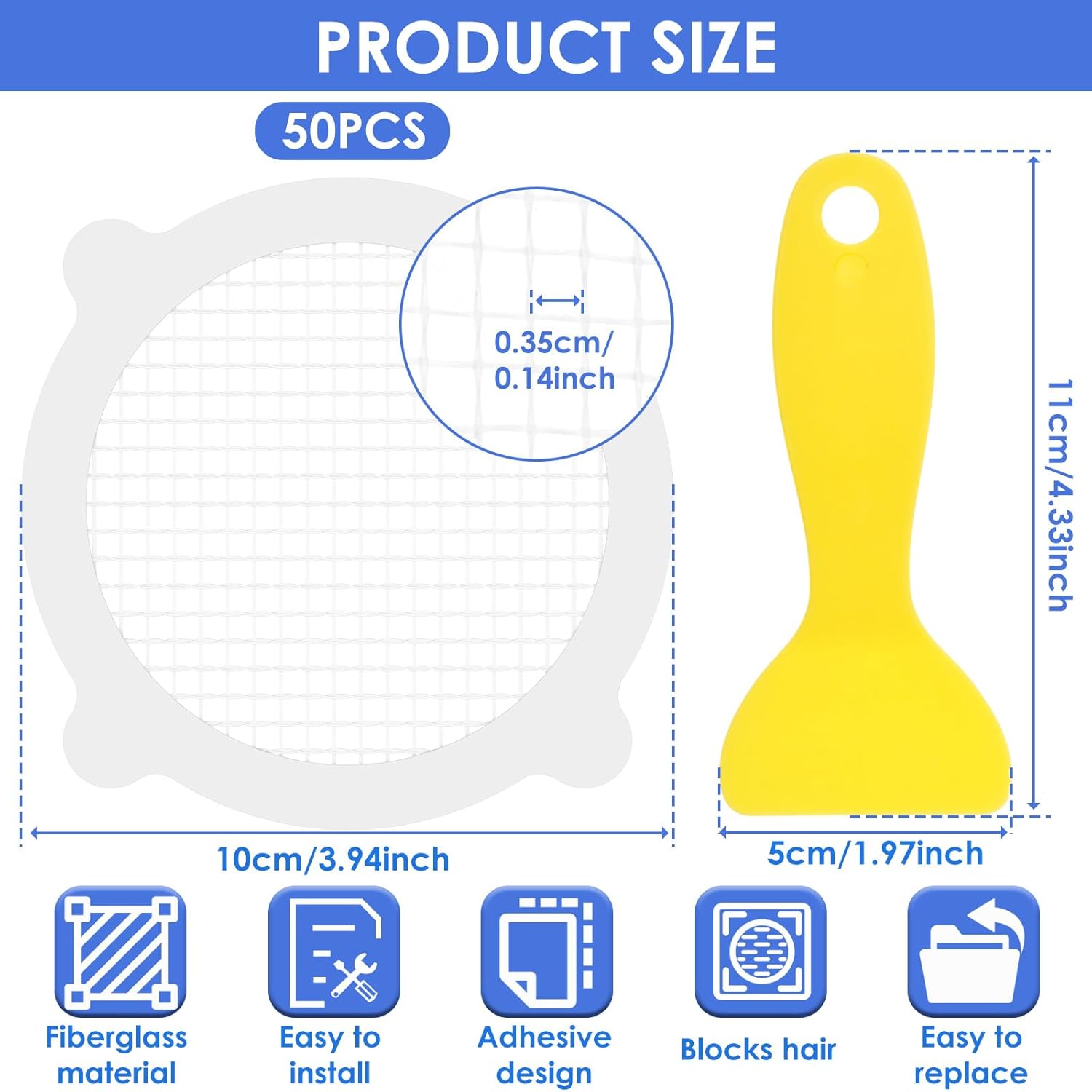 50 Pcs Waterproof Hair Catcher Sticker with Scraper