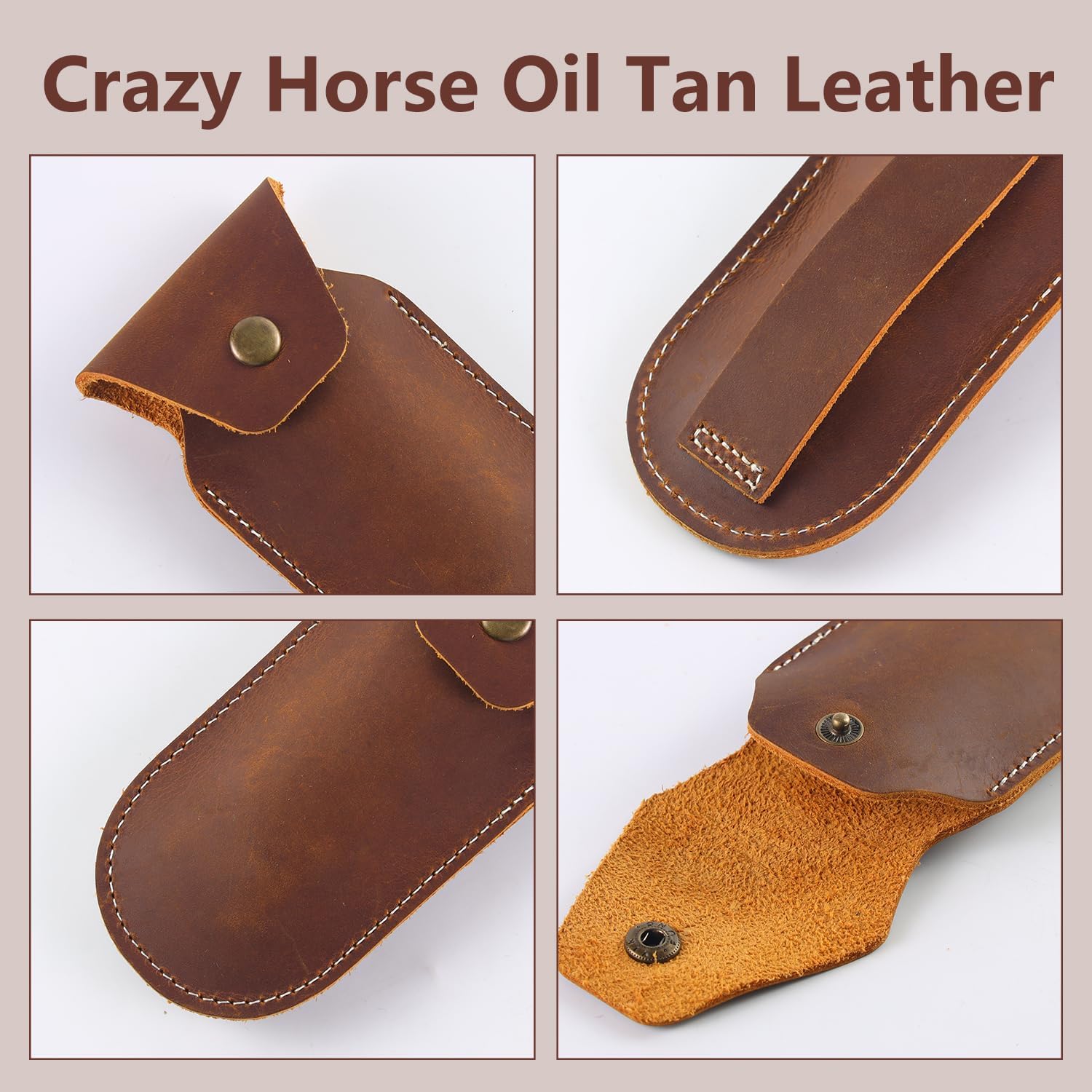 Leather Knife Sheath for 4 Folding Knives Multi-Tool Belt Clip Holder