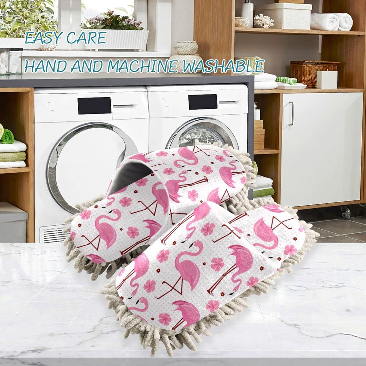 DOMIKING Flamingos Mop Slippers for Women 1