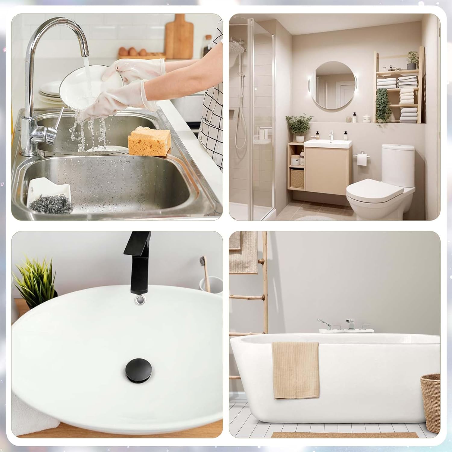 Abeillo 4 Pcs Silicone Drain Covers 47x47in 2 White 2 Grey