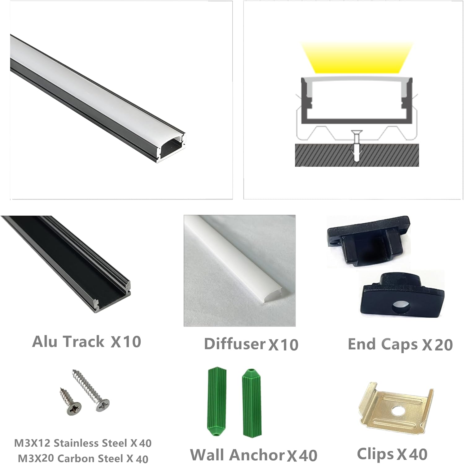 LED Strip Black U Channel Diffuser 10 Pack 656FT