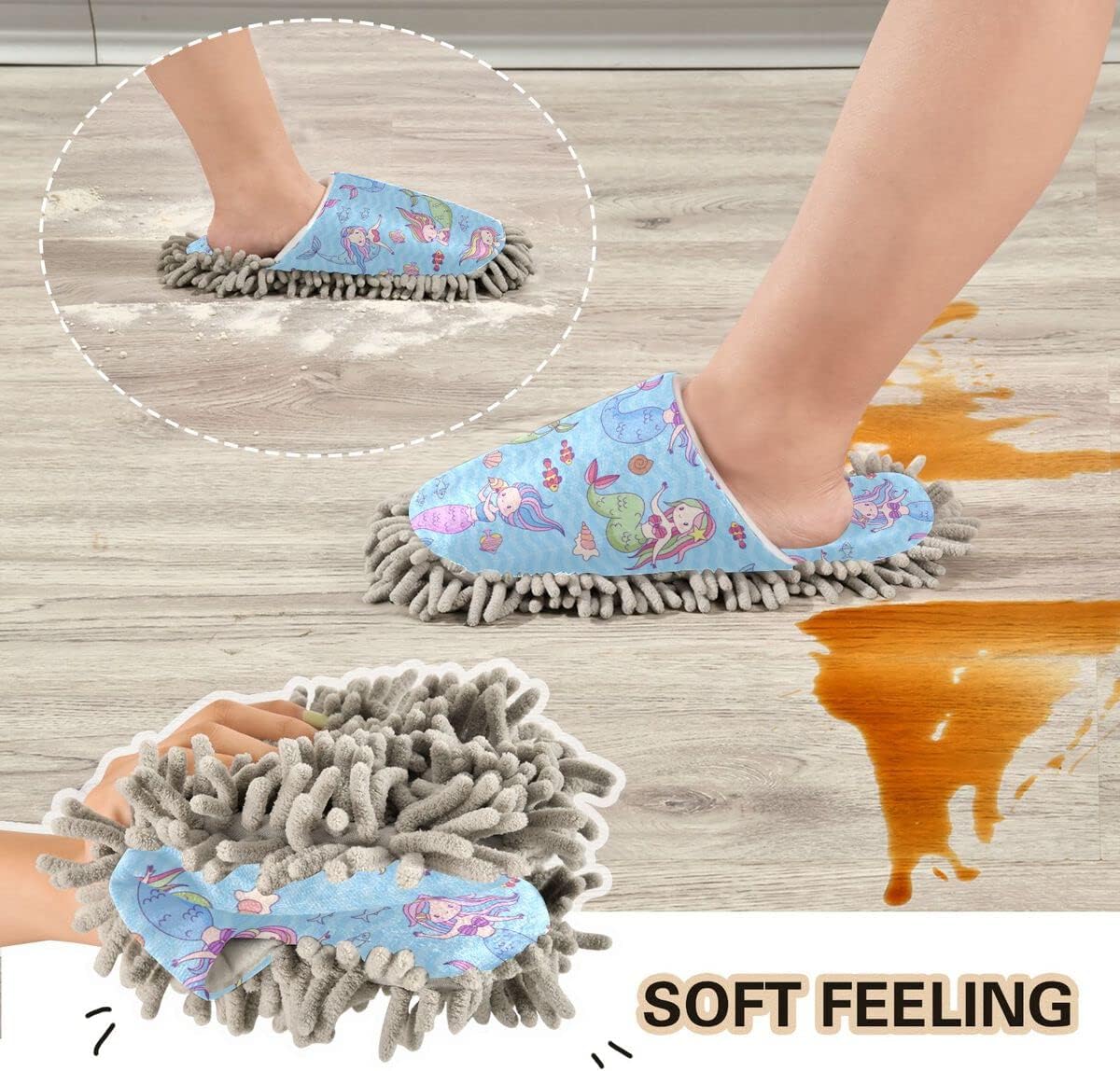 DOMIKING Mermaid Mop Slippers for Floor Cleaning