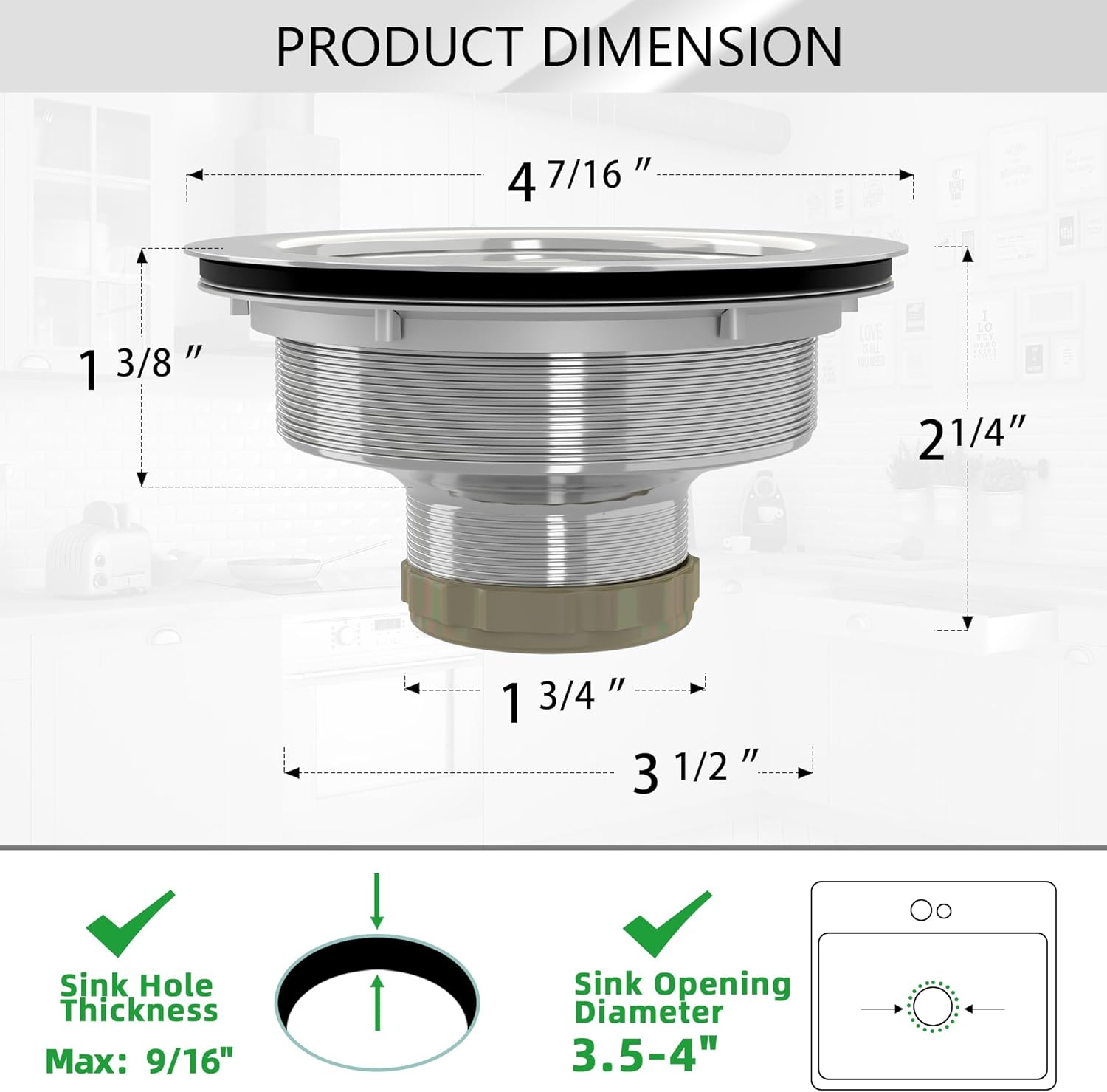 Exakey 3-12 Inch Brushed Stainless Steel Sink Drain Strainer Kit