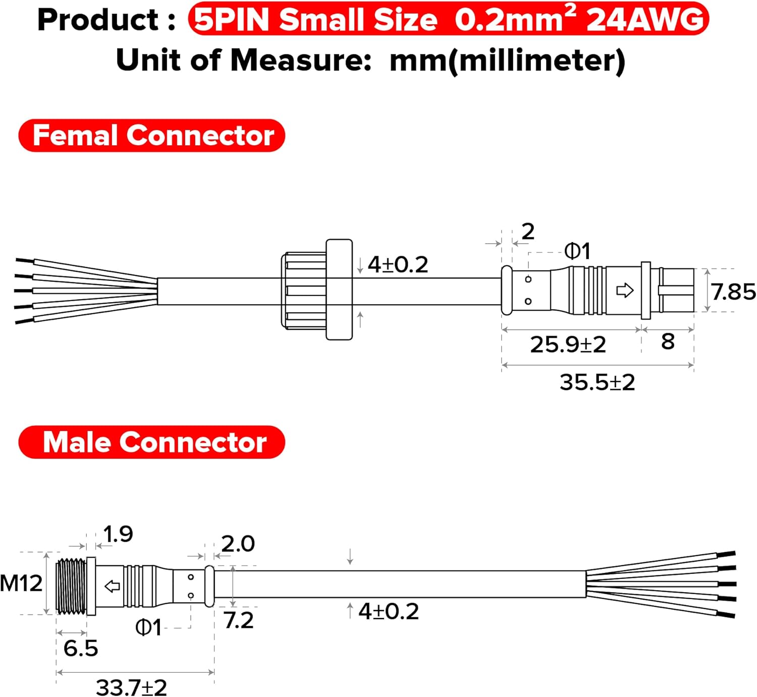 BTF-LIGHTING 5 Pin Y Splitter Connector Set