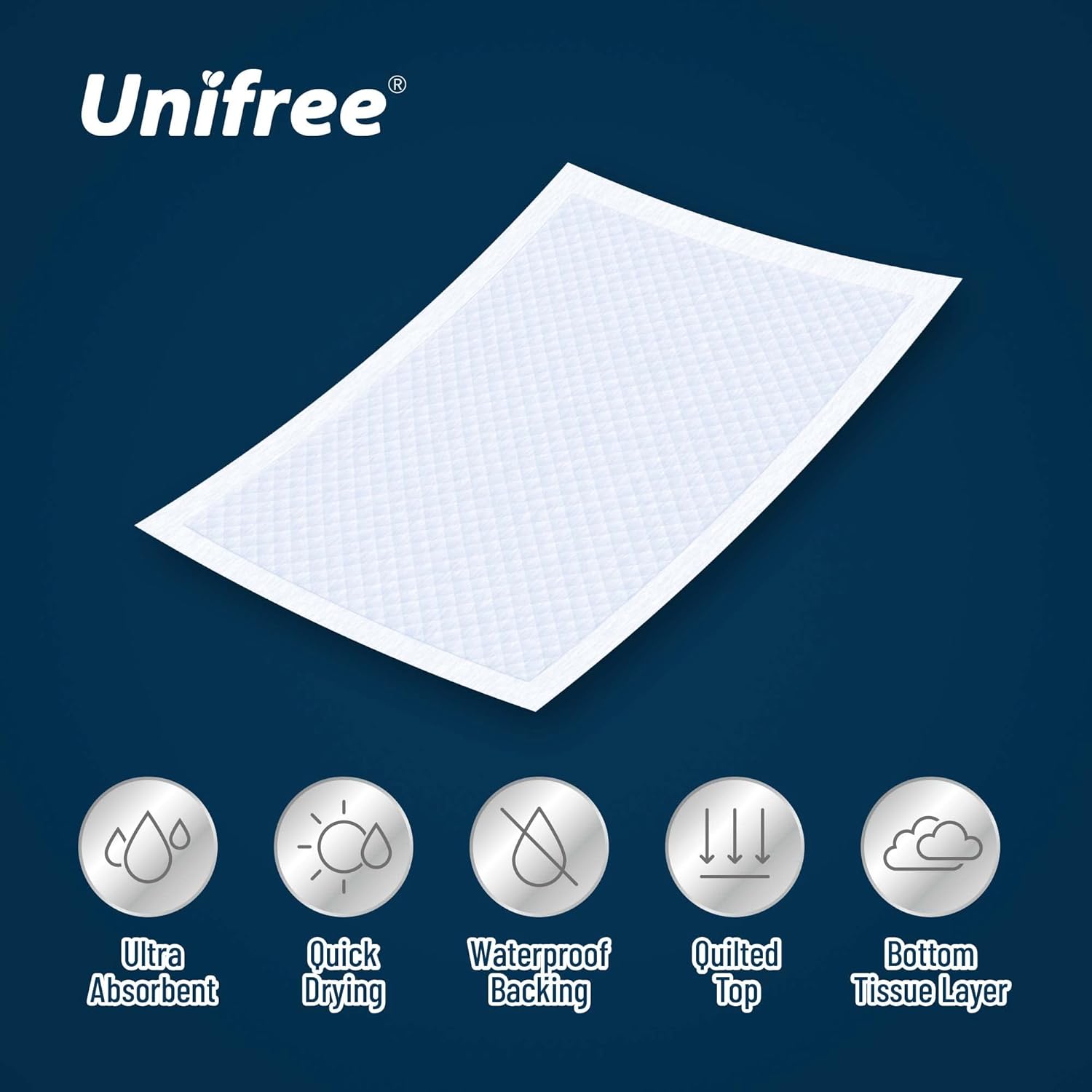 Unifree Disposable Underpads 50 Count Blue XL 30x36 Inch