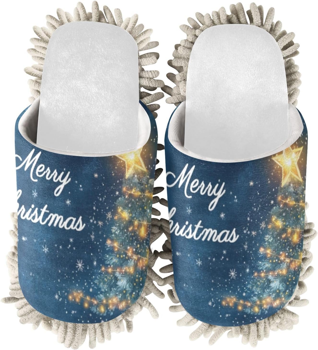 RunningBear White Christmas Mop Slippers for Kitchen Cleaning