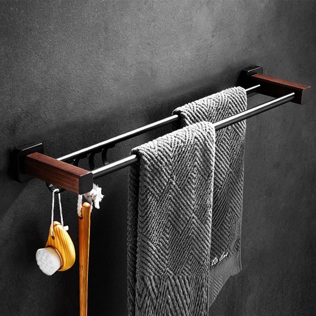 Solid Wood Towel Rack Set with Robe Hook and Toilet Paper Holder 1