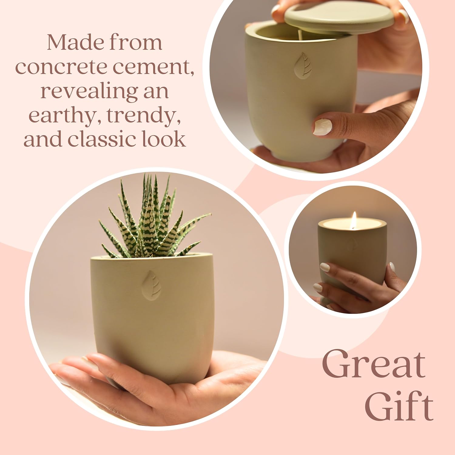 Concrete Candle Planter Jar - 8 Oz Soy Candle with Dual Purpose