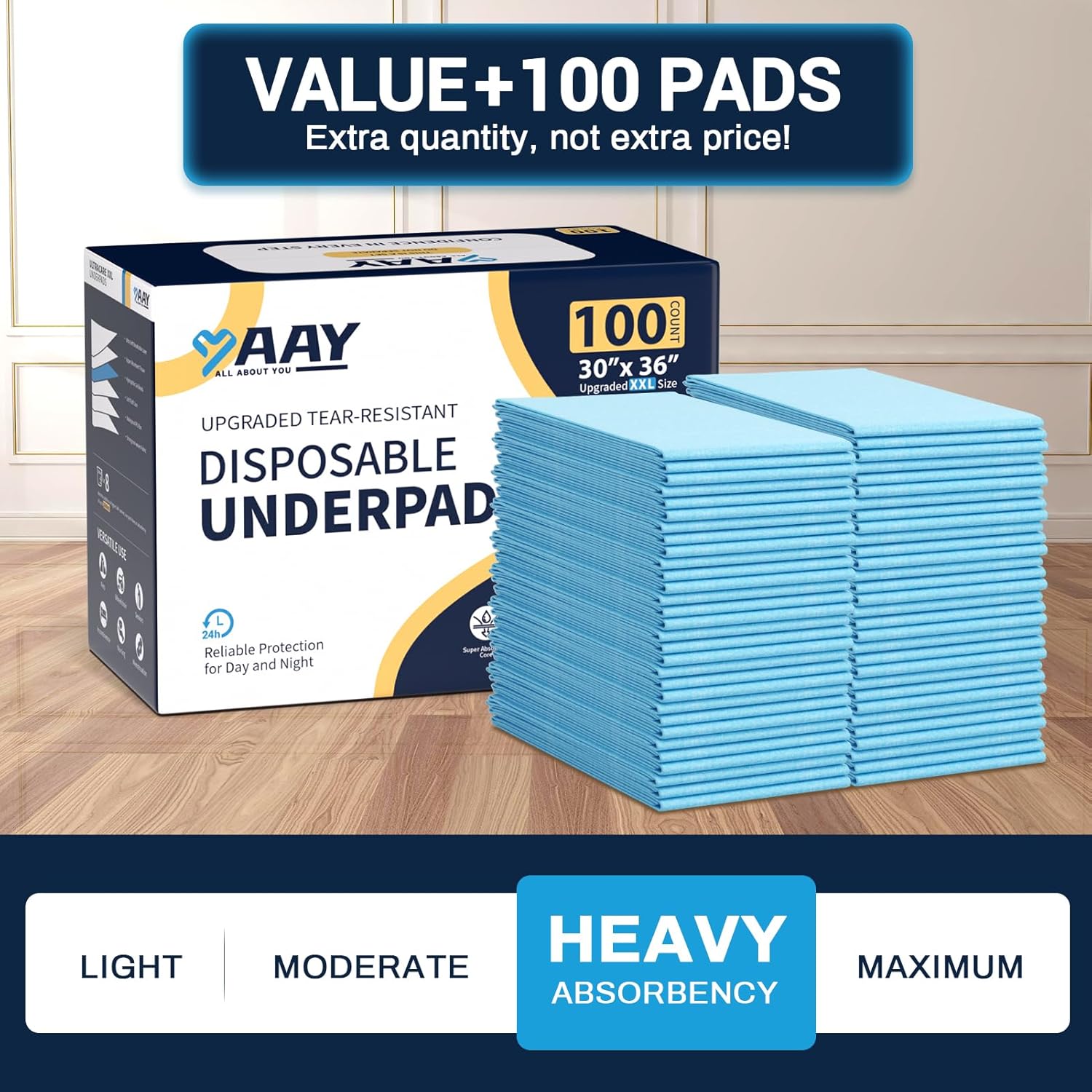 AAY Disposable Bed Pads 30X36 100pcs Tear-Resistant Incontinence Pads