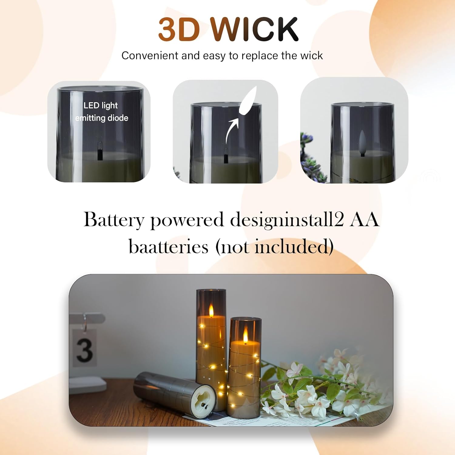 kakoya Flameless LED Candles with Timer 9pcs Grey