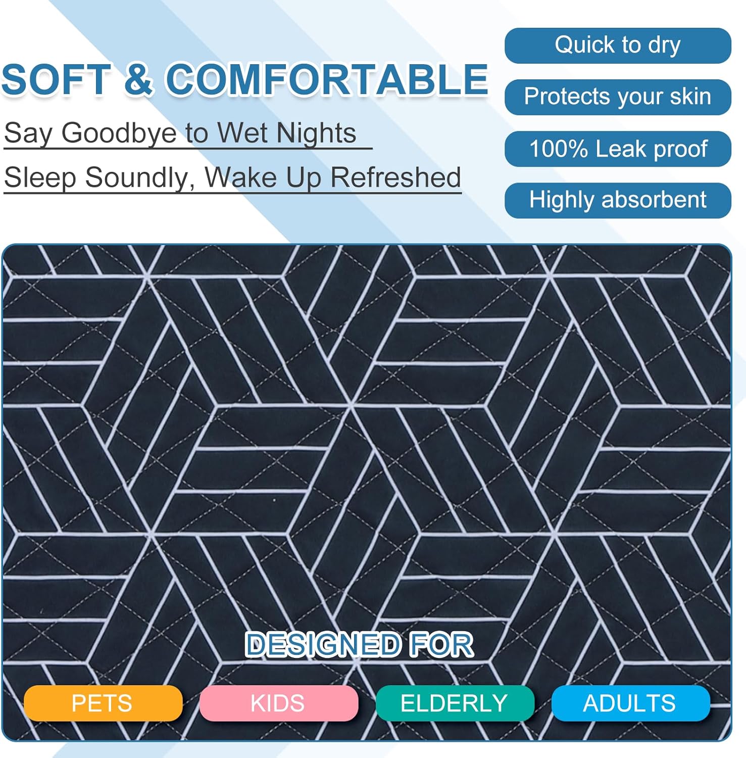 OUTCREATOR Washable Bed Pads 34x56 Pack of 2 Navy Blue