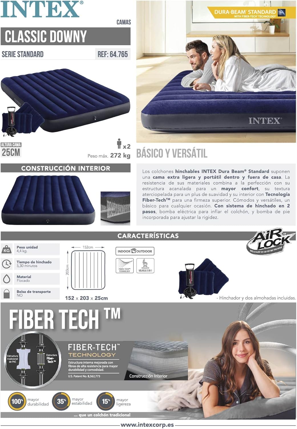 Intex Inflatable Mattress for Two with Cushions and Valve