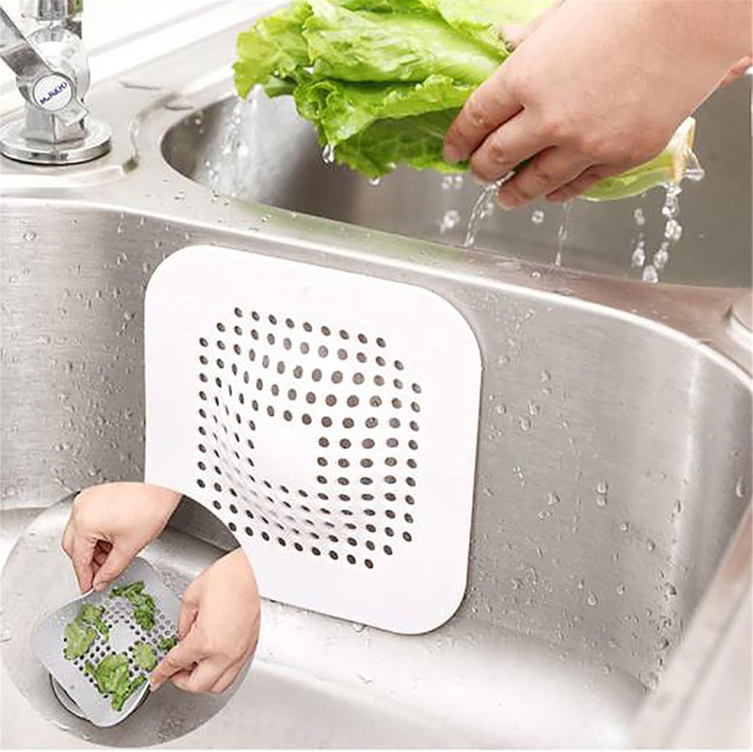4 Pack Square Hair Catcher with Suction Cups for Shower and Kitchen
