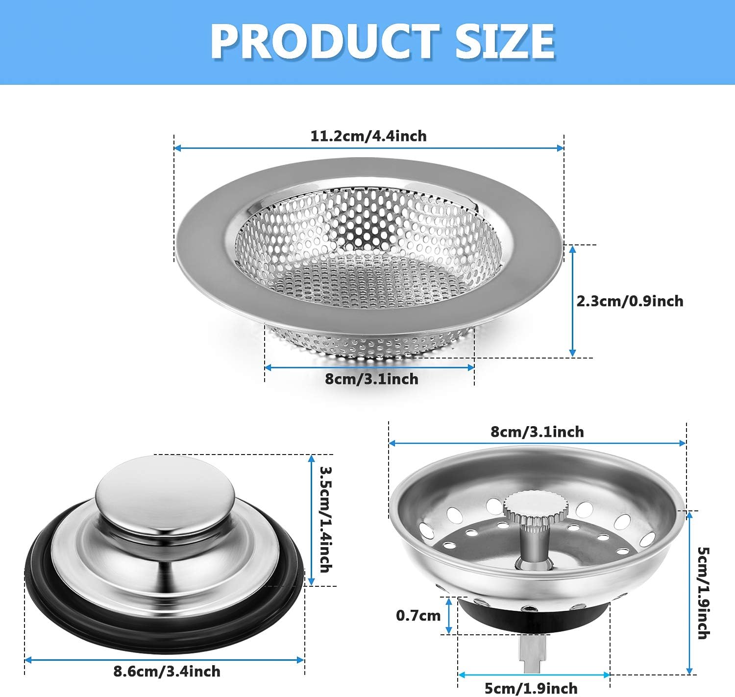 Mudder 3 Pcs Universal Sink Drain Strainer Set