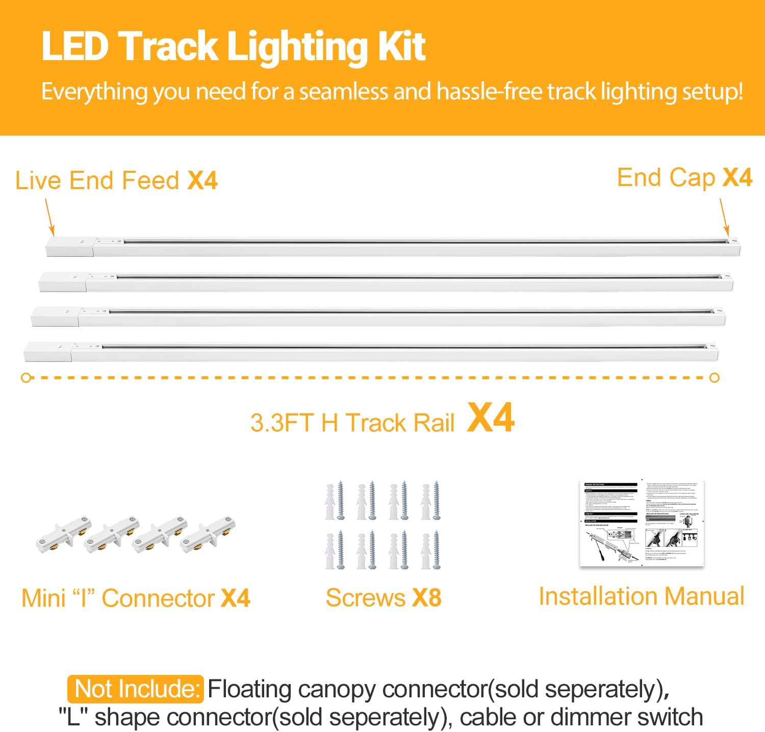 VANoopee H Track Lighting Rails Kit 13FT White 1