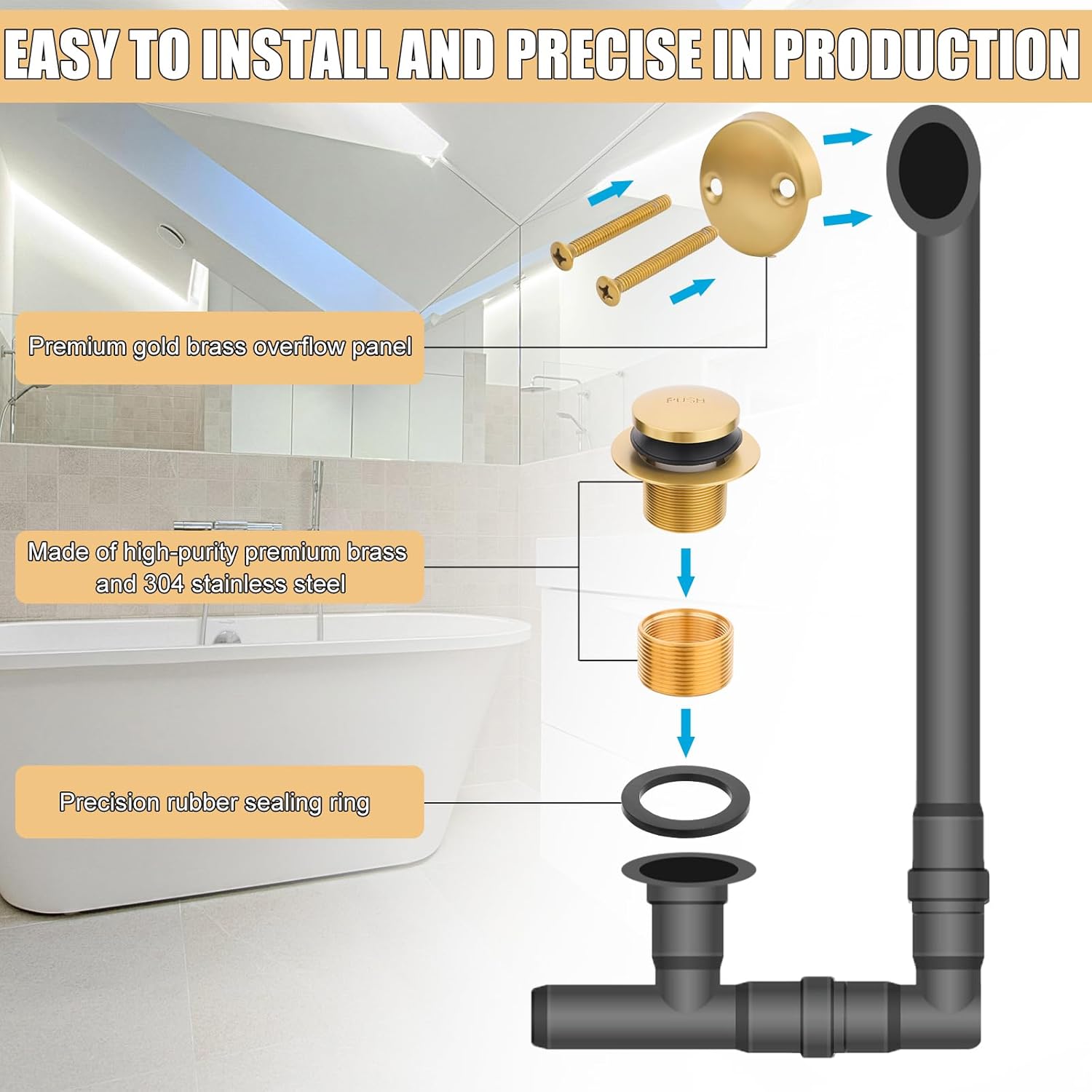 Universal Bath Tub Drain and Overflow Kit with All Metal Components 1