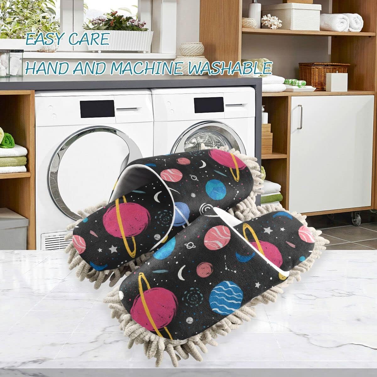 DOMIKING Space Stars Moon Mop Slippers for Women