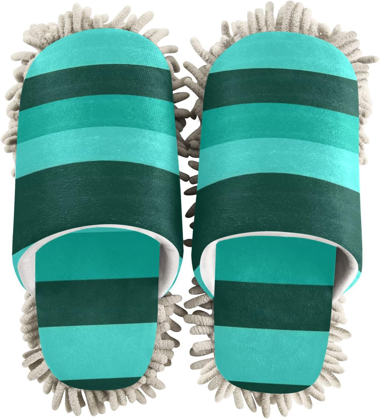 Zhirexin Green Stripe Cleaning Mop Slippers