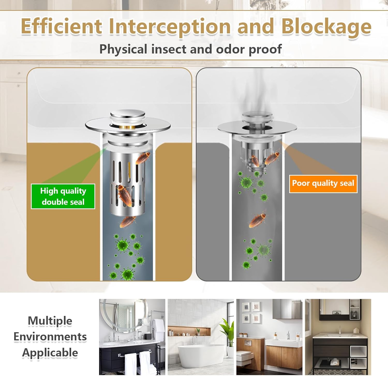 Universal Stainless Steel Sink Stopper with Hair Strainer