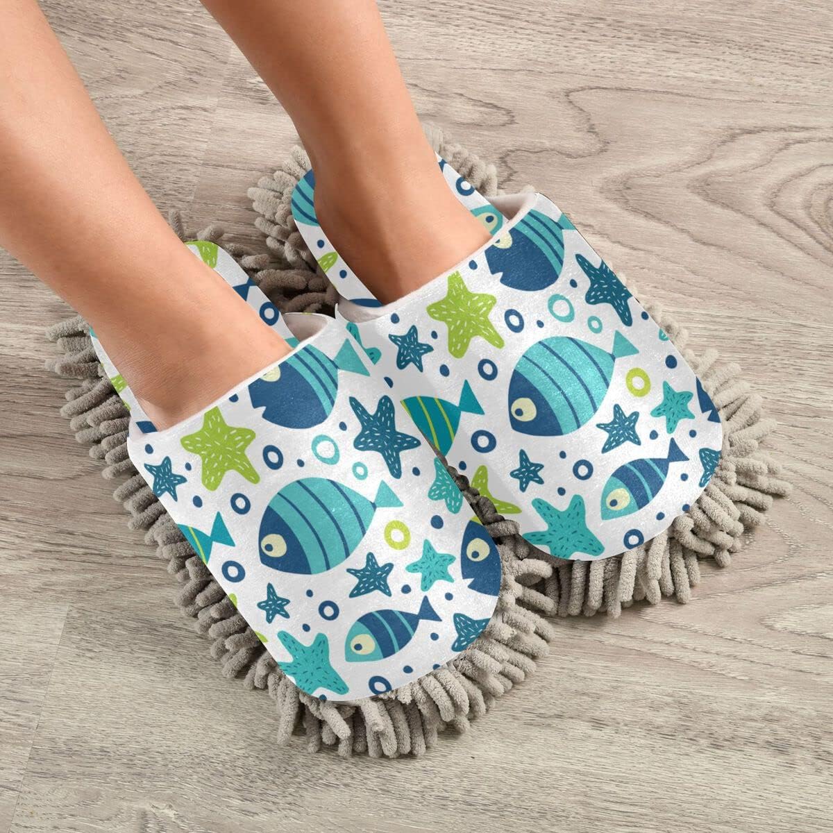DOMIKING Mopping Slippers with Microfiber Sole for Women Men
