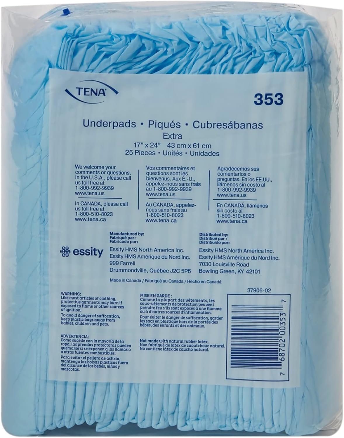 TENA Extra Disposable Underpad 17x24 25 Count