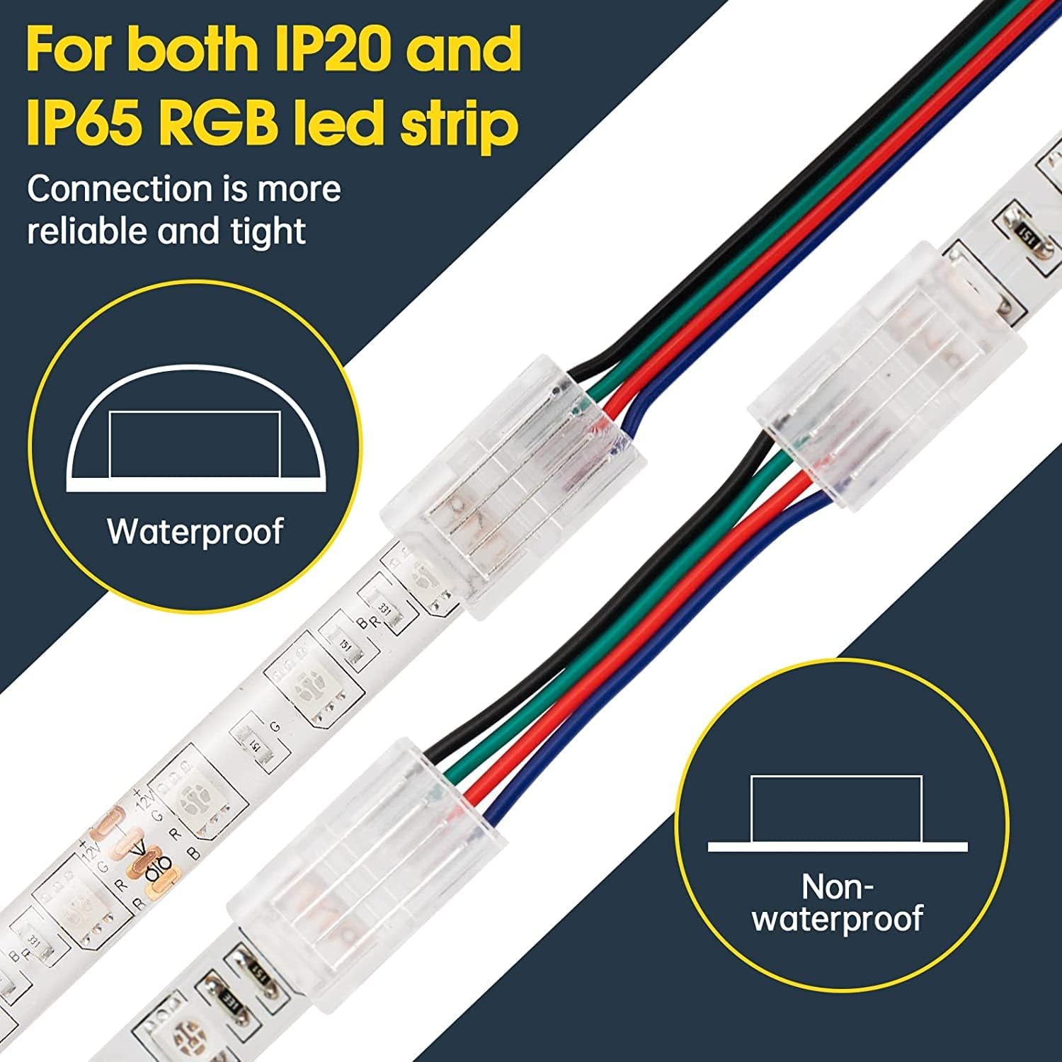 GXILEE 4 Pin LED Strip Connector 10 Pack with 164ft Extension Cable
