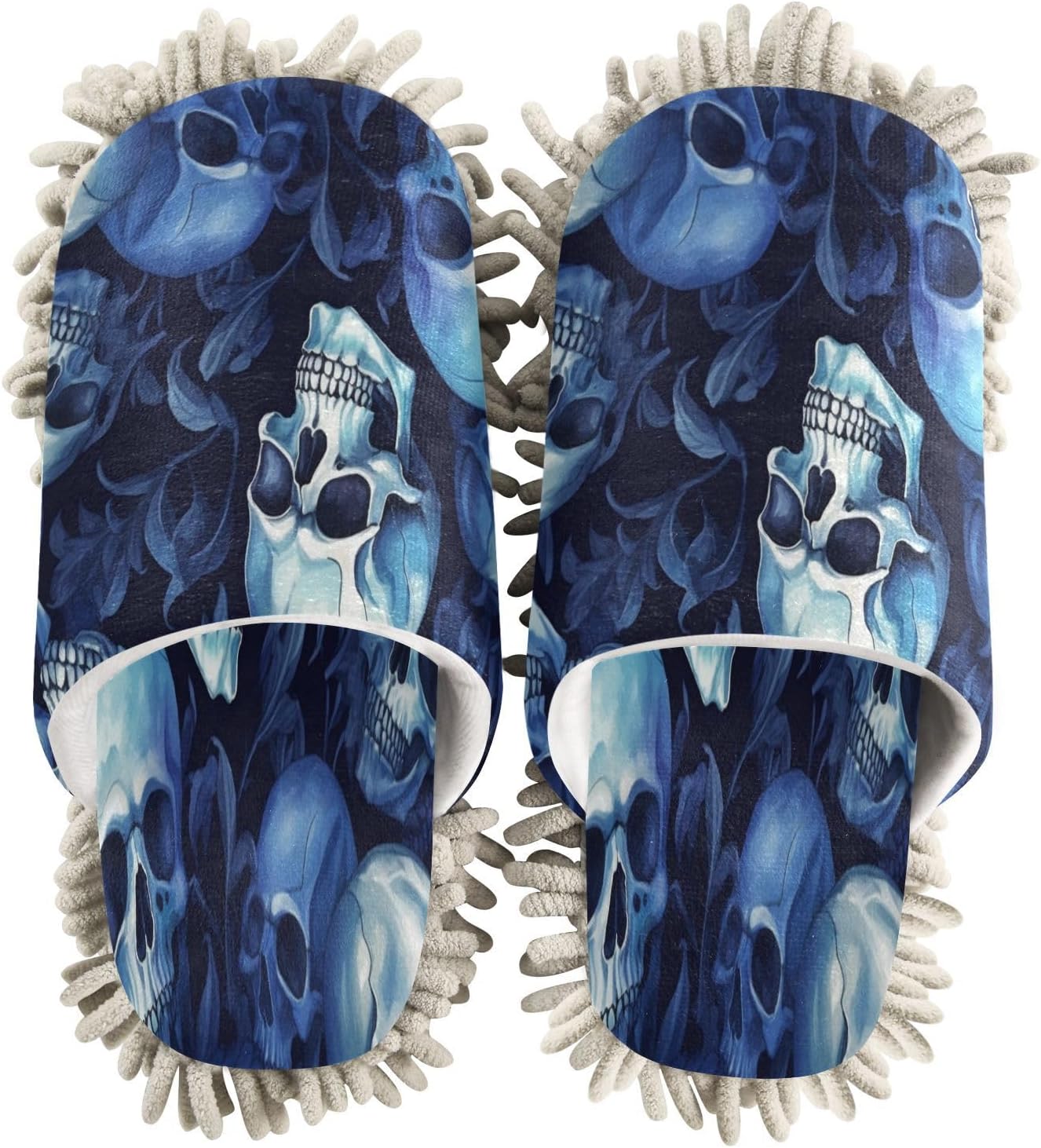 Zhirexin Blue Skull Microfiber Mopping Slippers