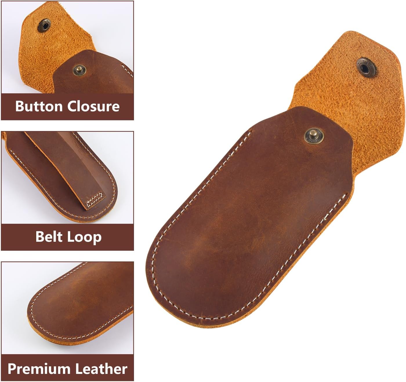 Leather Knife Sheath for 4 Folding Knives Multi-Tool Belt Clip Holder