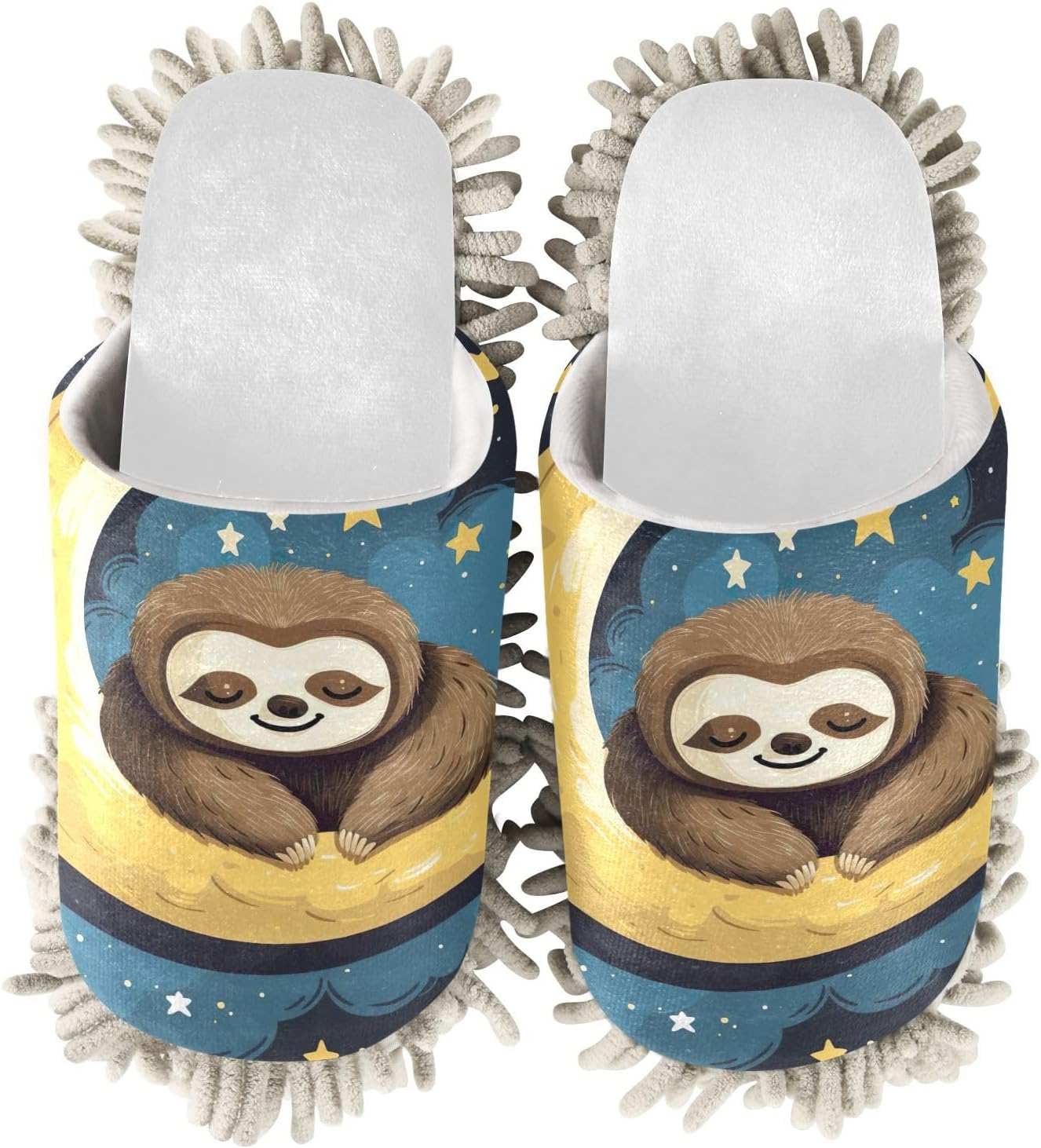 RunningBear White Sloth Mop Slippers for Easy Floor Cleaning