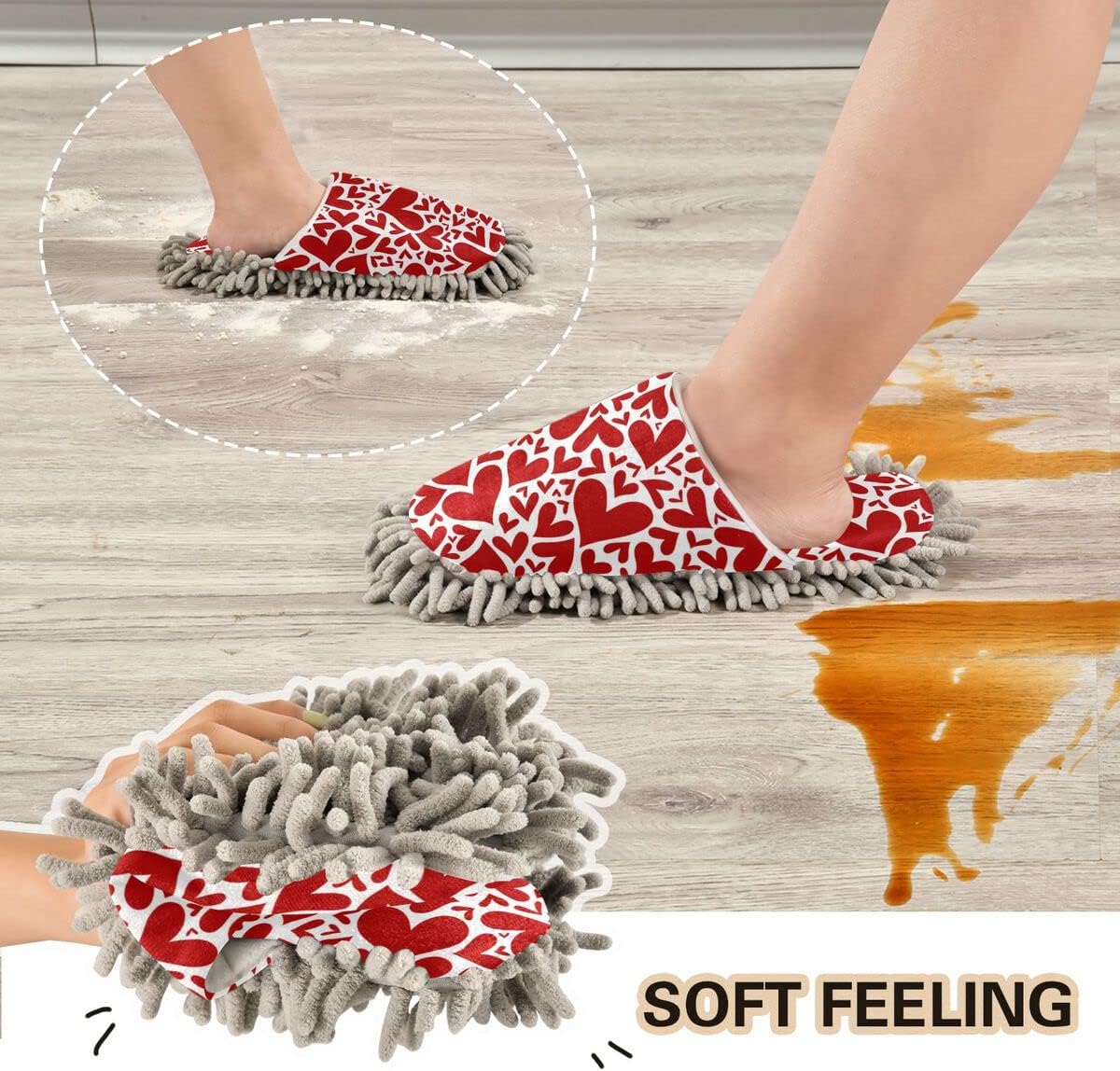 DOMIKING Heart Shaped Cleaning Slippers for Women and Men