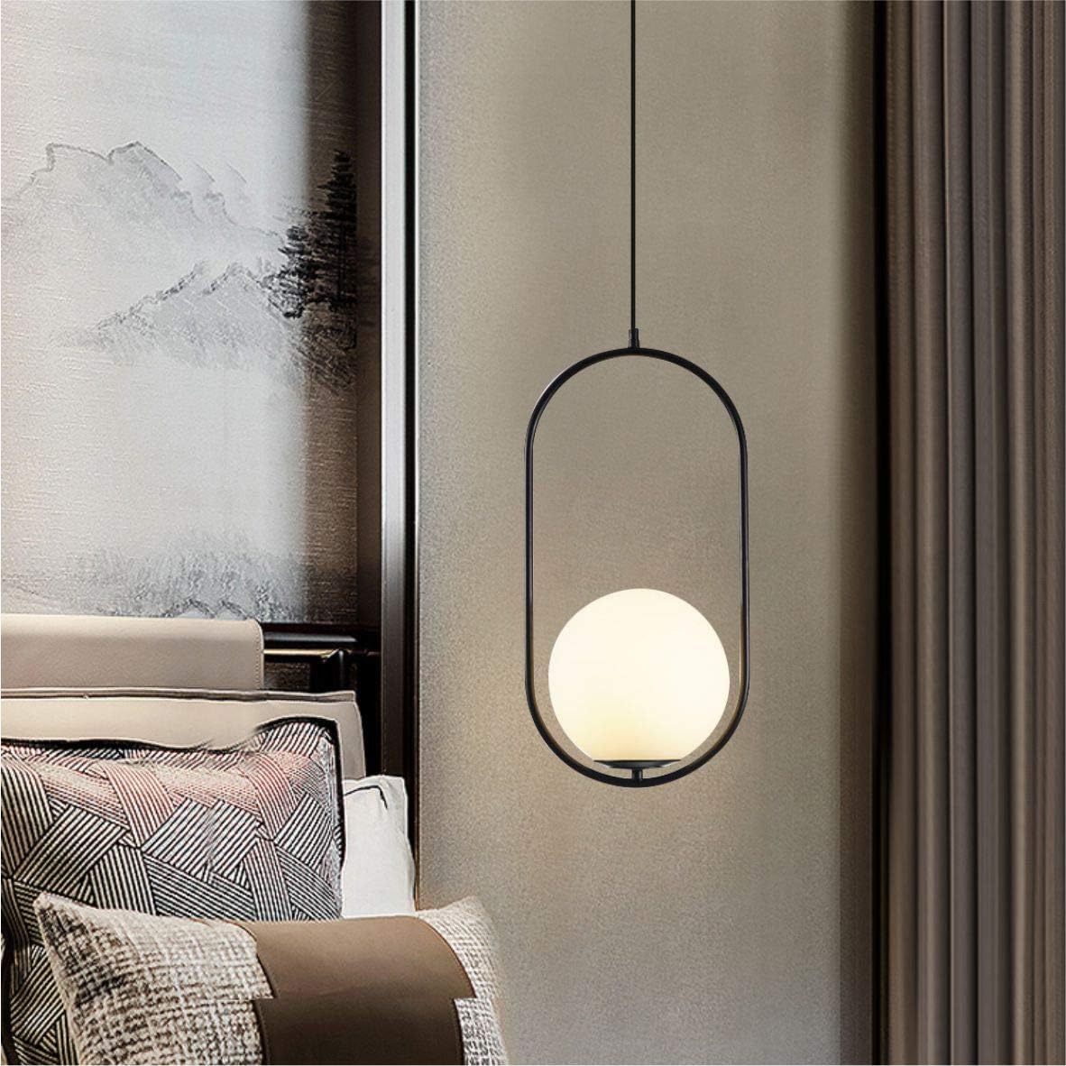 Fulesi Modern Matte Black Pendant Light with White Glass Shade