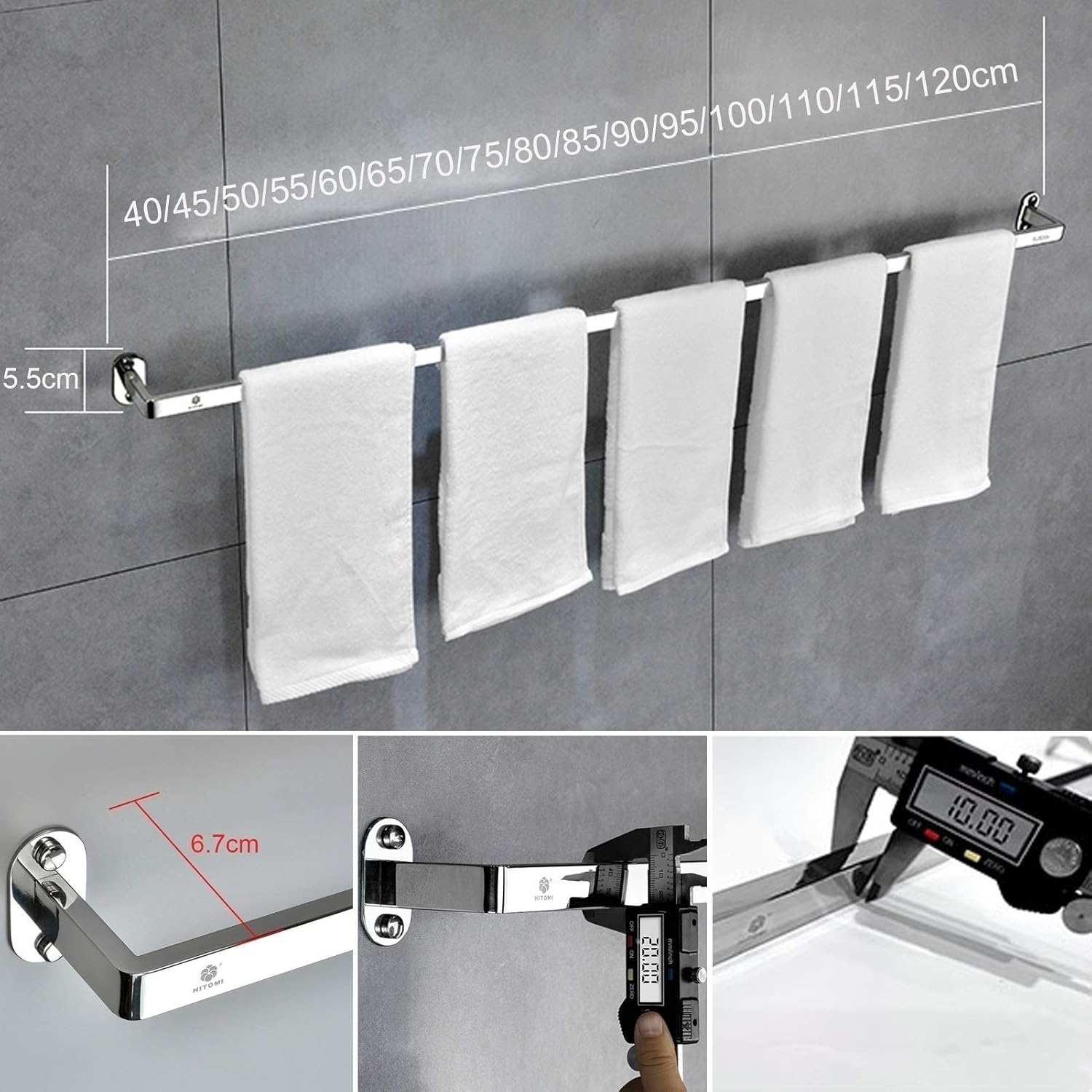 BOCbco Wall Mounted Towel Rail 40-120Cm Stainless Steel