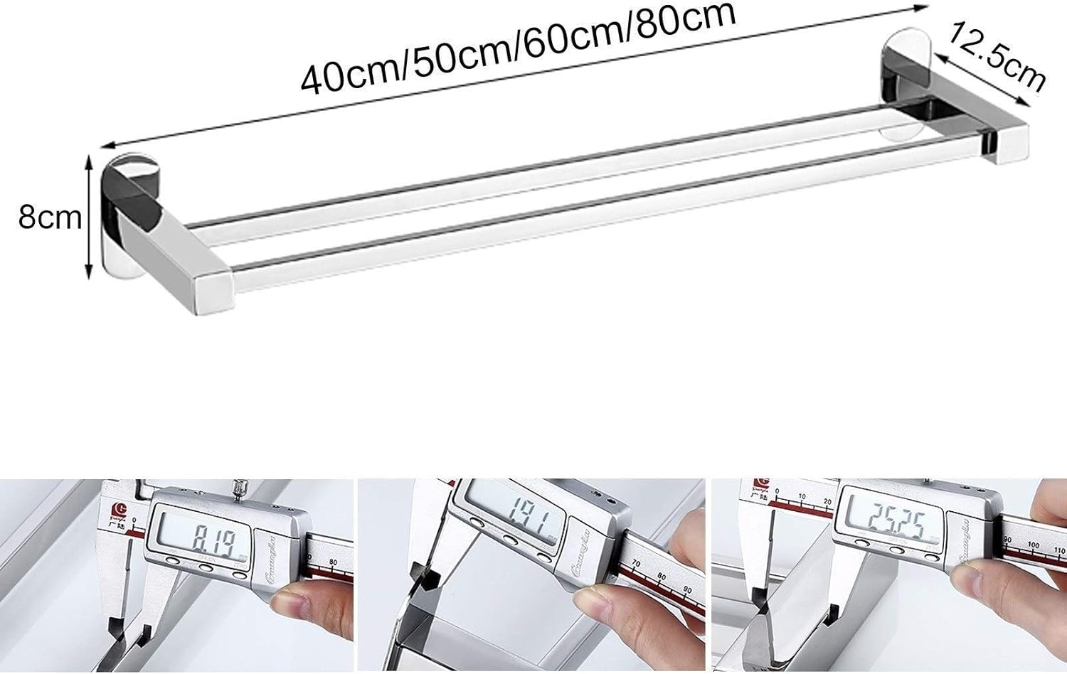 BOCbco Wall Mounted Towel Rail Double Bar for Kitchen Bathroom Hotel