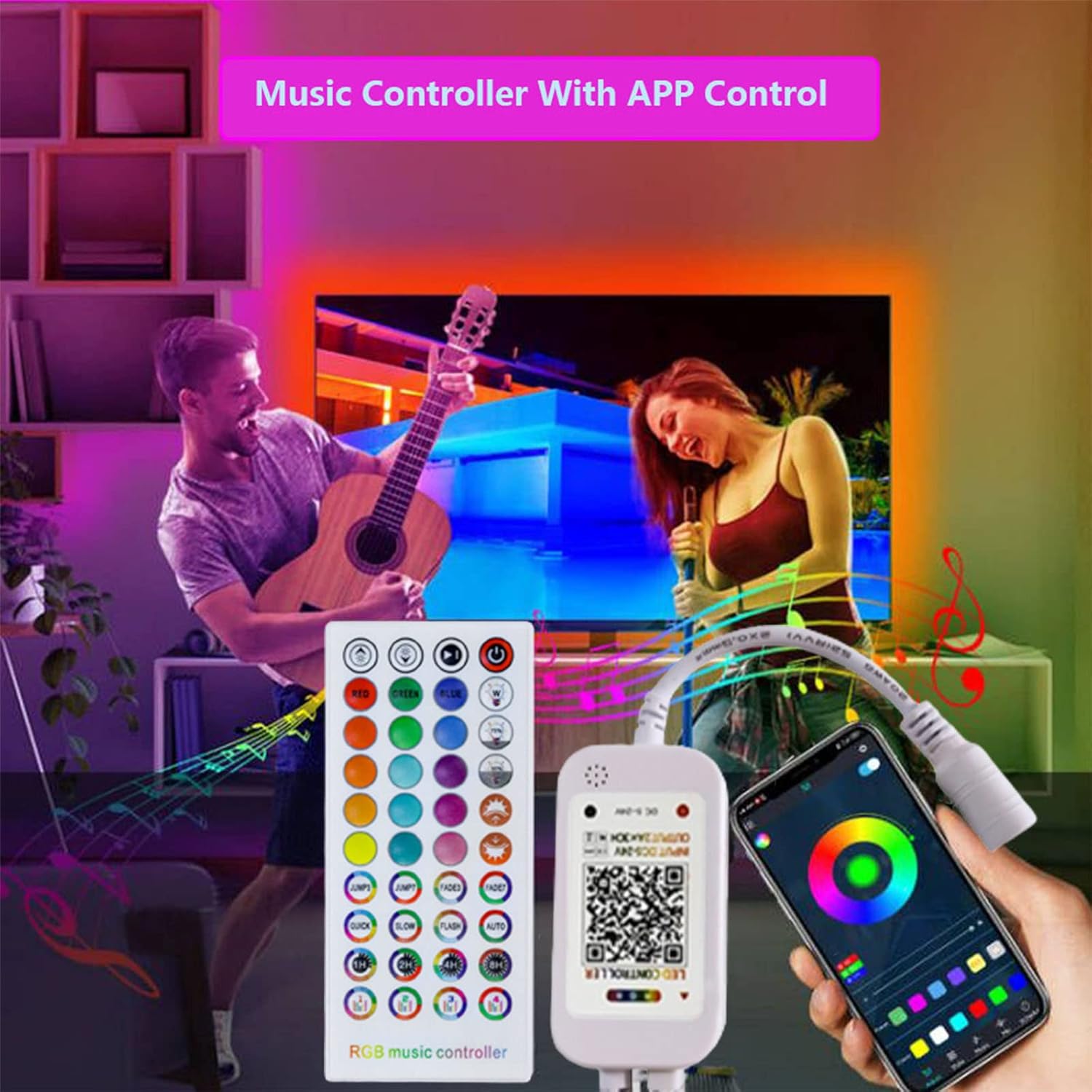 GXILEE Bluetooth RGB LED Controller with UL Power and 4 Pin Connectors
