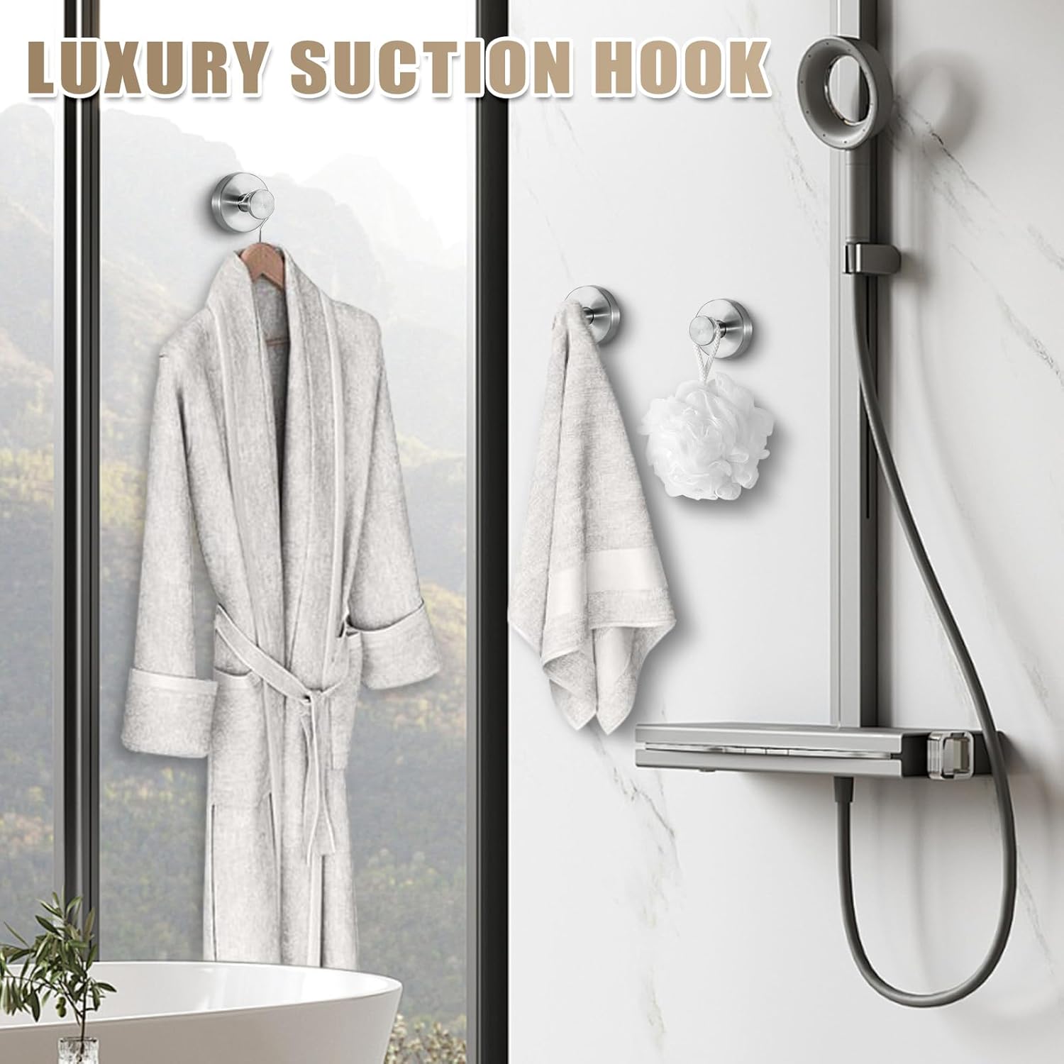 Fenas Suction Cup Hooks 2 Pack Brushed Nickel 1