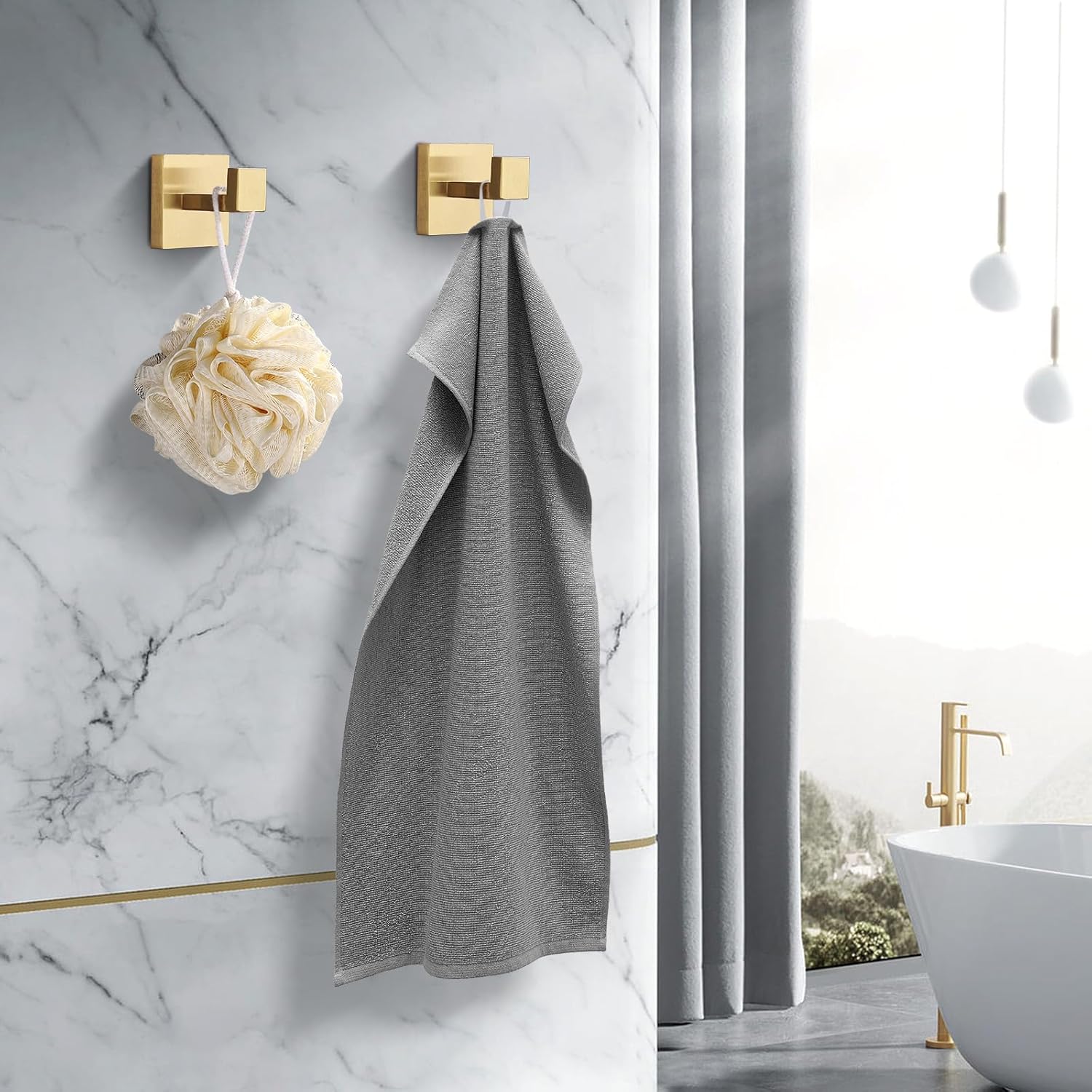 Fenas Towel Hooks 2 Pack Brushed Gold Stainless Steel 1