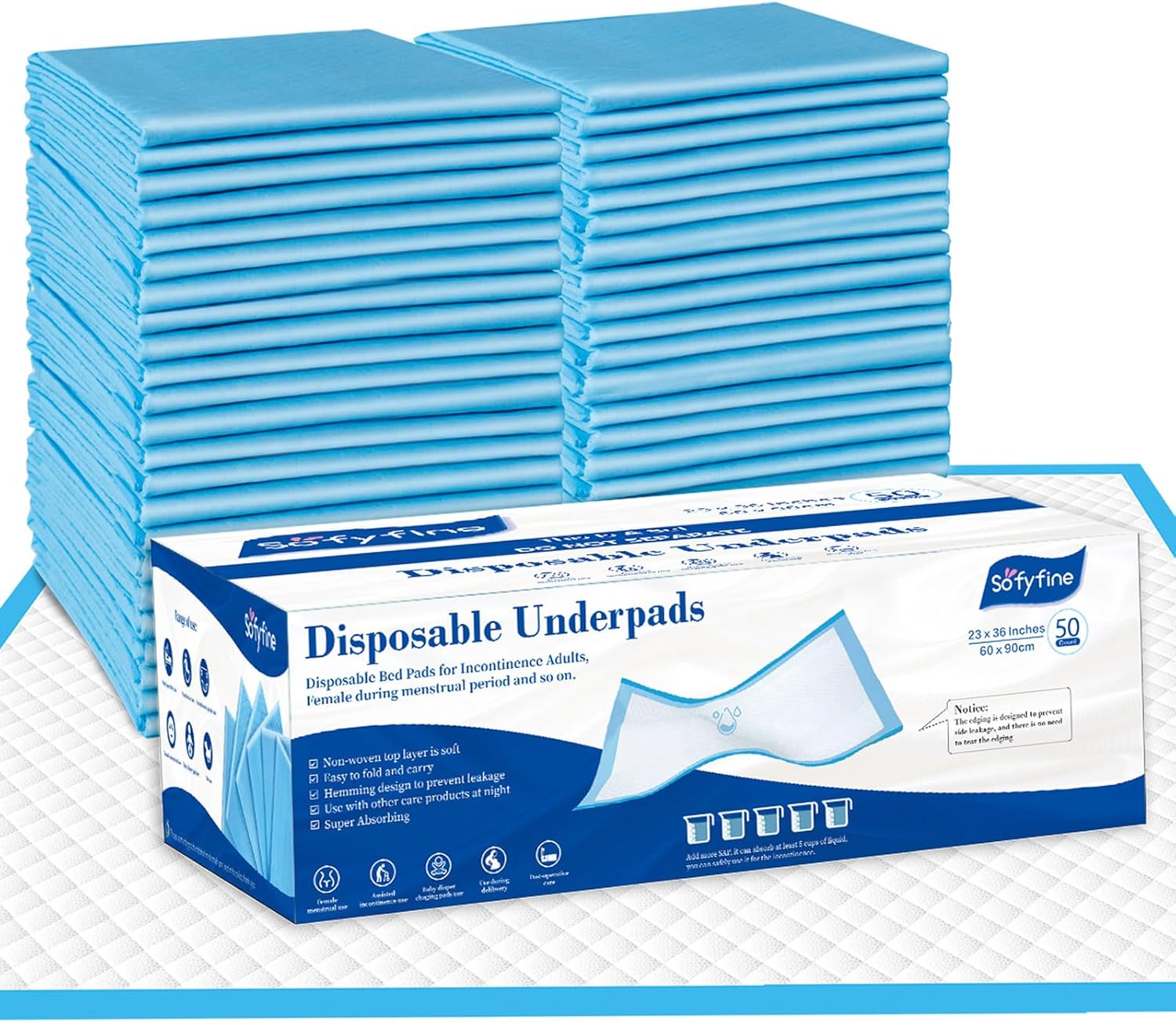 SOFYFINE 100 Count Leakproof Adult Bed Pads 23x36