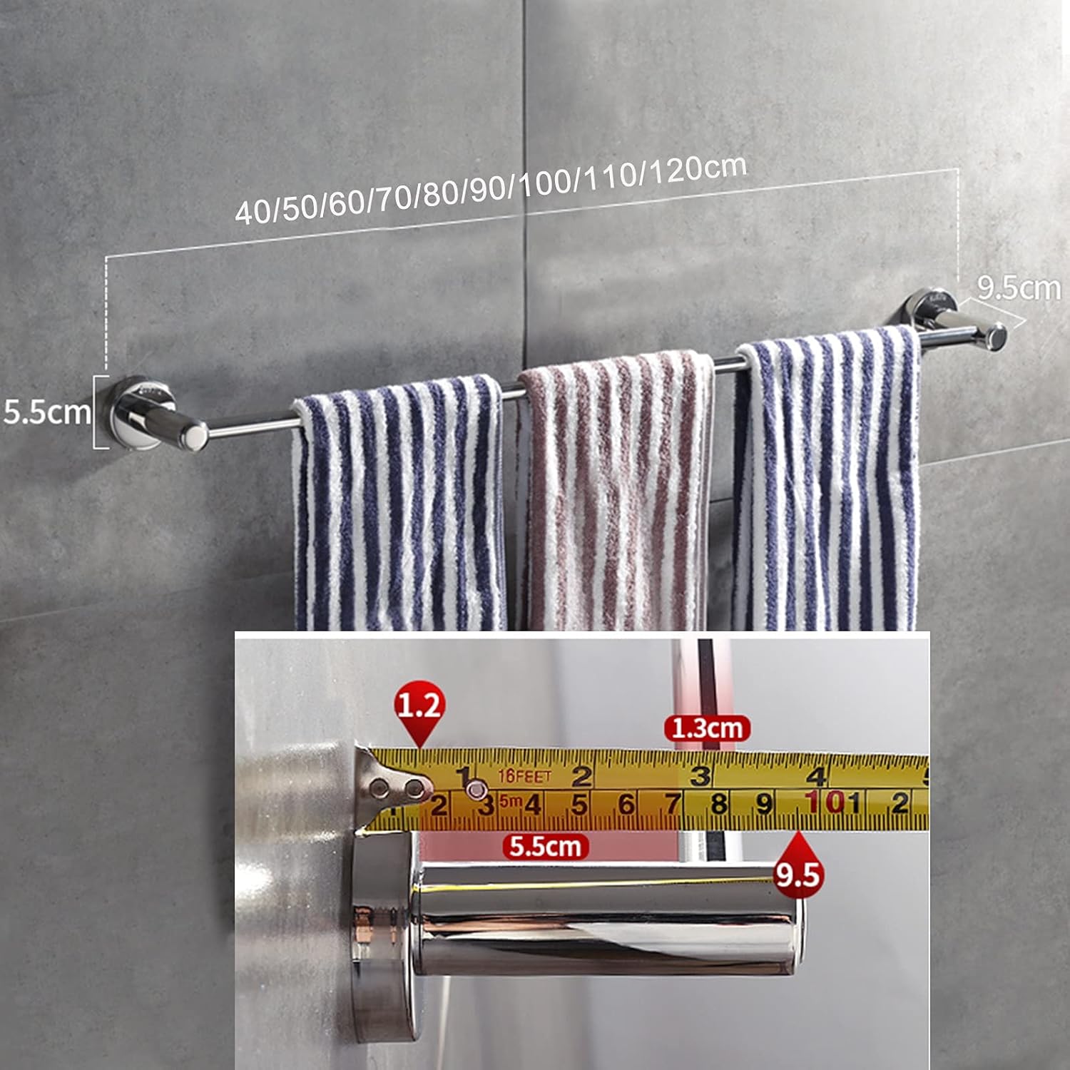TiStm Polished Silver Towel Bar 70Cm-90Cm